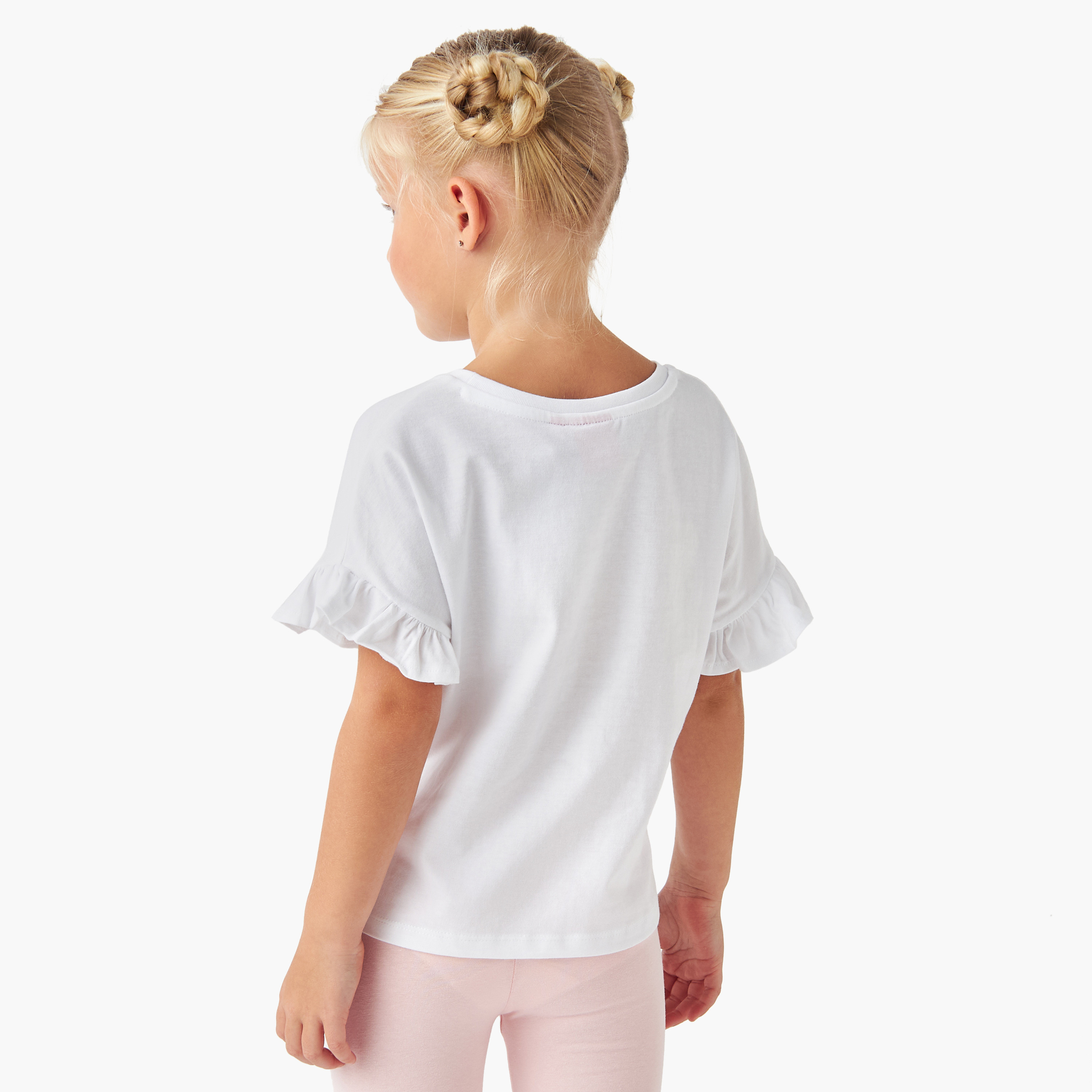 Sanrio Hello Kitty Print T-shirt with Ruffled Short Sleeves-girls-clothing-tshirts-image-3