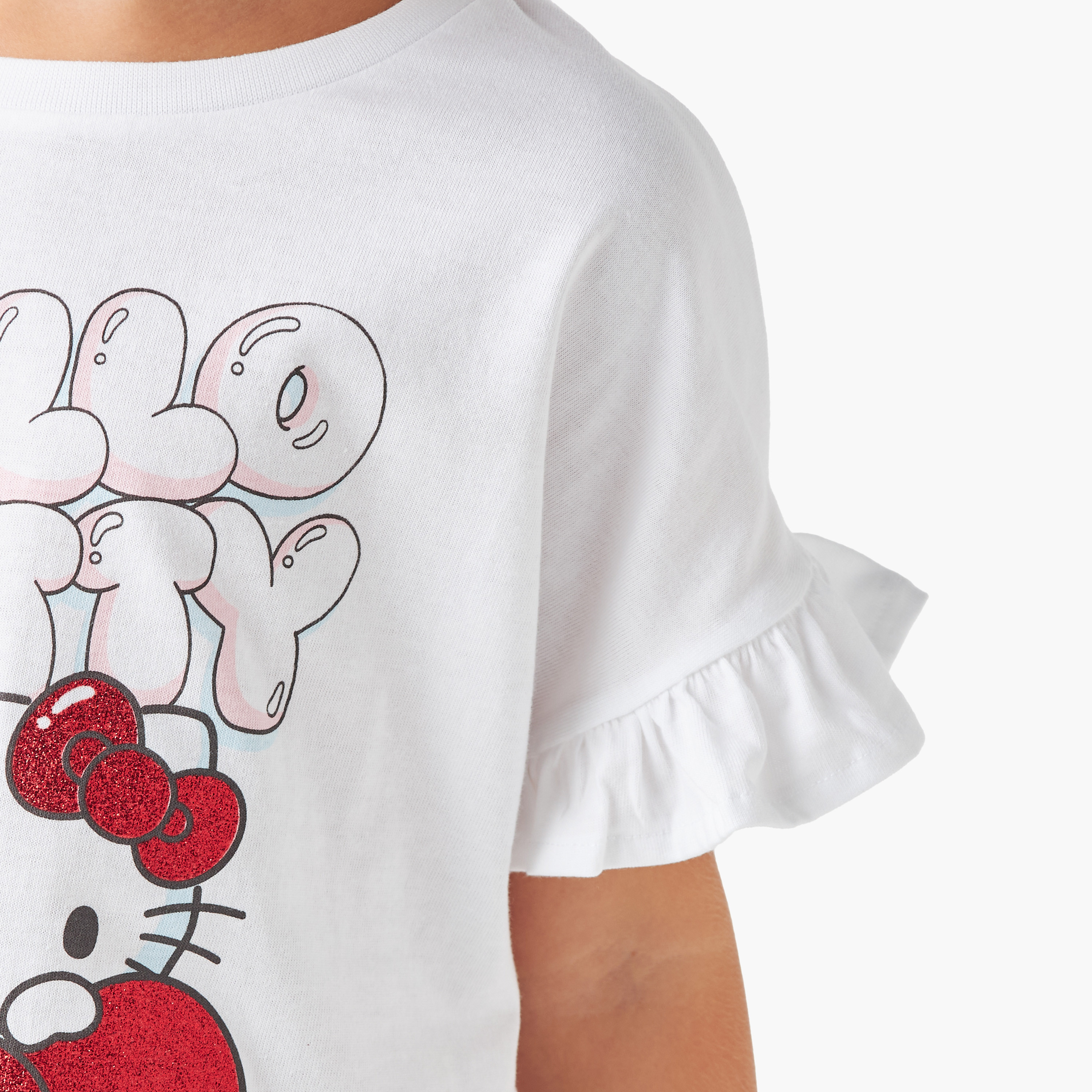 Sanrio Hello Kitty Print T-shirt with Ruffled Short Sleeves-girls-clothing-tshirts-image-4