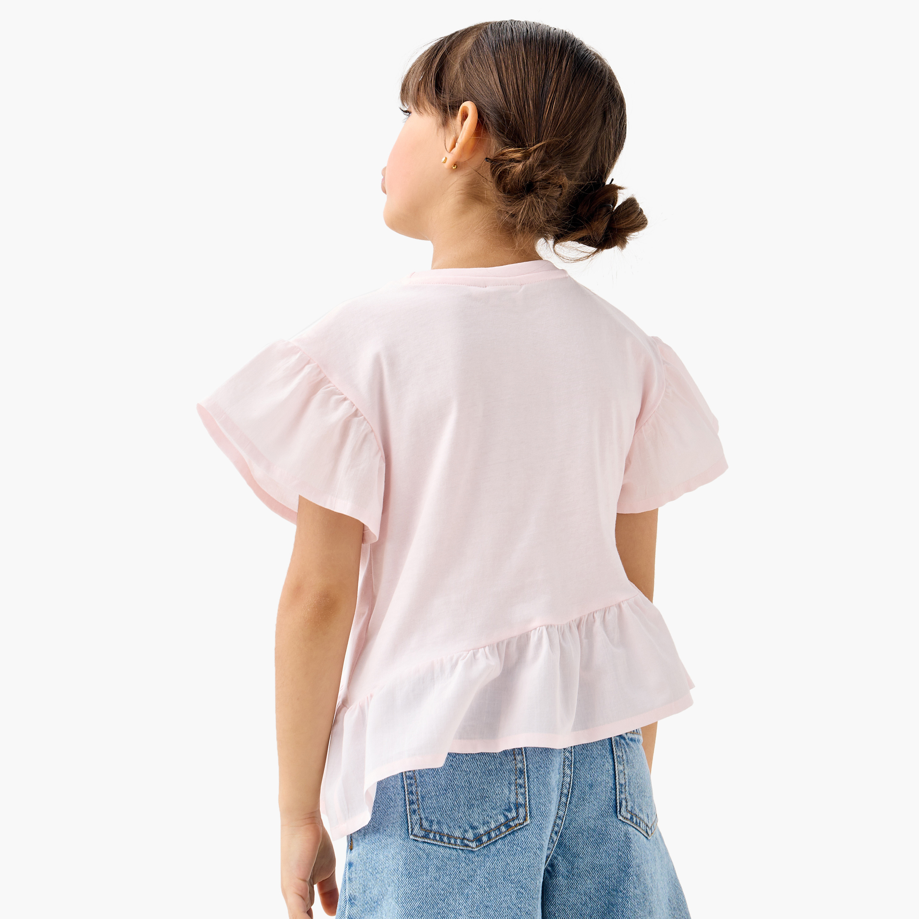 Sanrio My Melody Print Peplum Top with Crew Neck and Flared Sleeves-baby-girls-clothing-tshirts-image-3