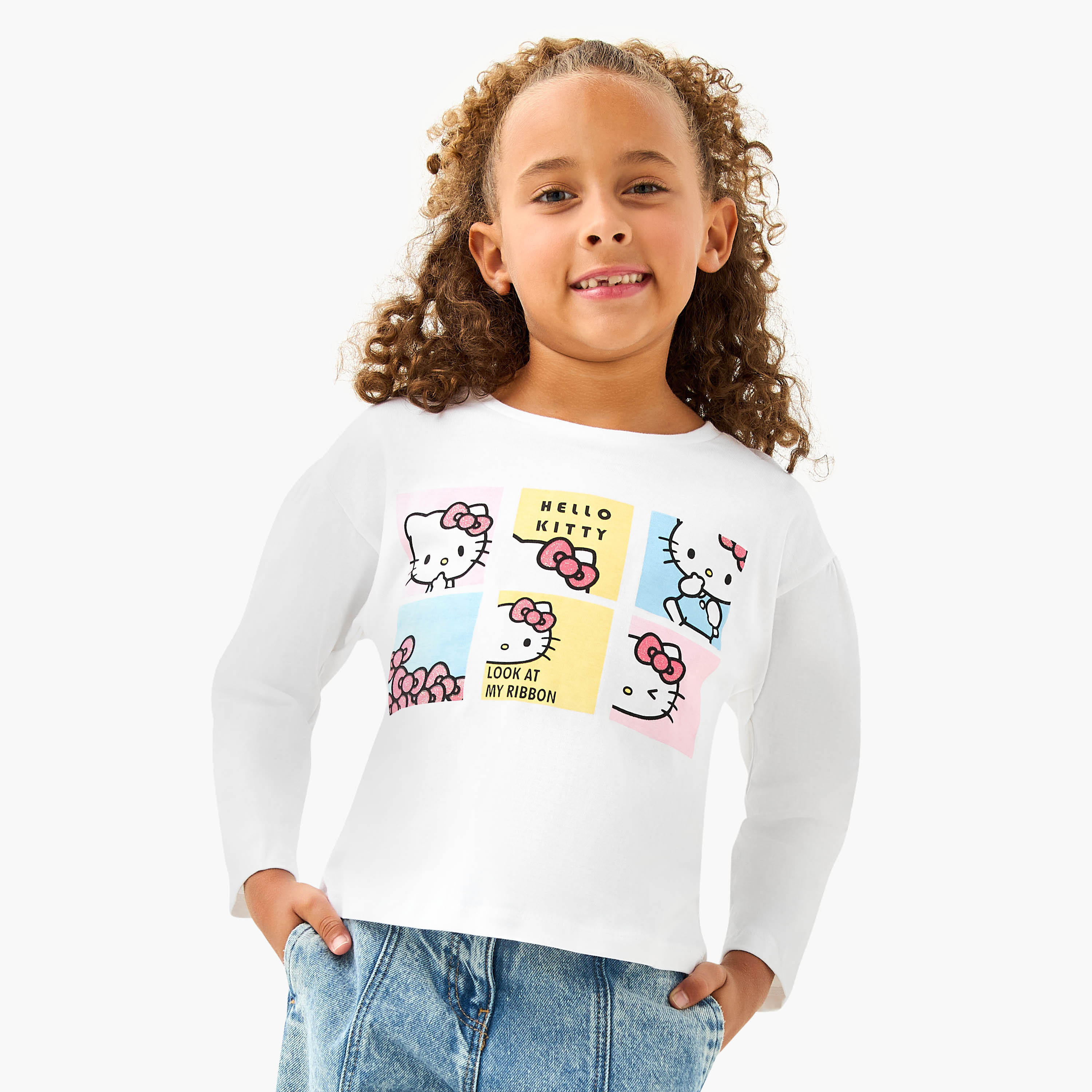 Sanrio Hello Kitty Print T-shirt with Long Sleeves-girls-clothing-tshirts-image-1