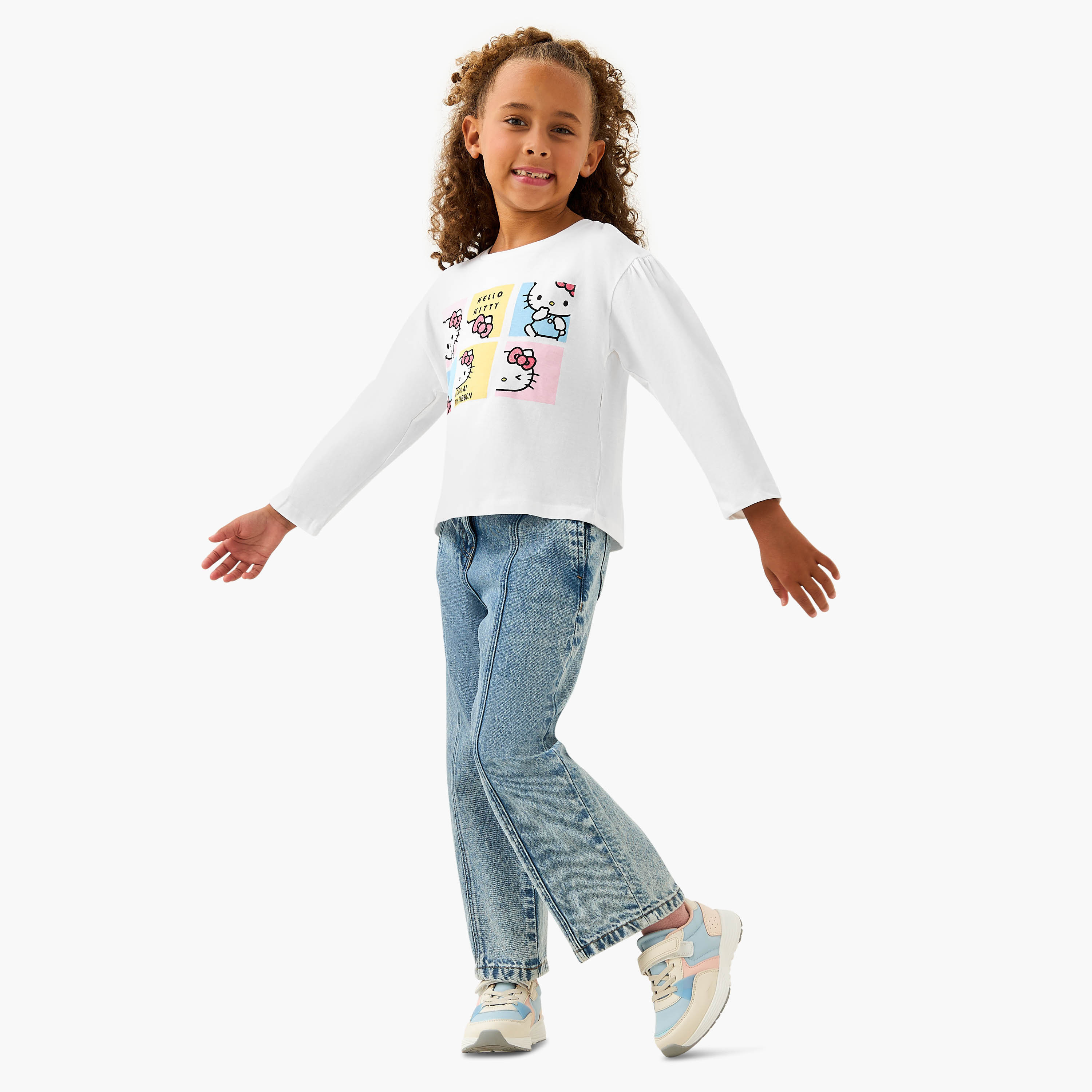 Sanrio Hello Kitty Print T-shirt with Long Sleeves-girls-clothing-tshirts-image-2