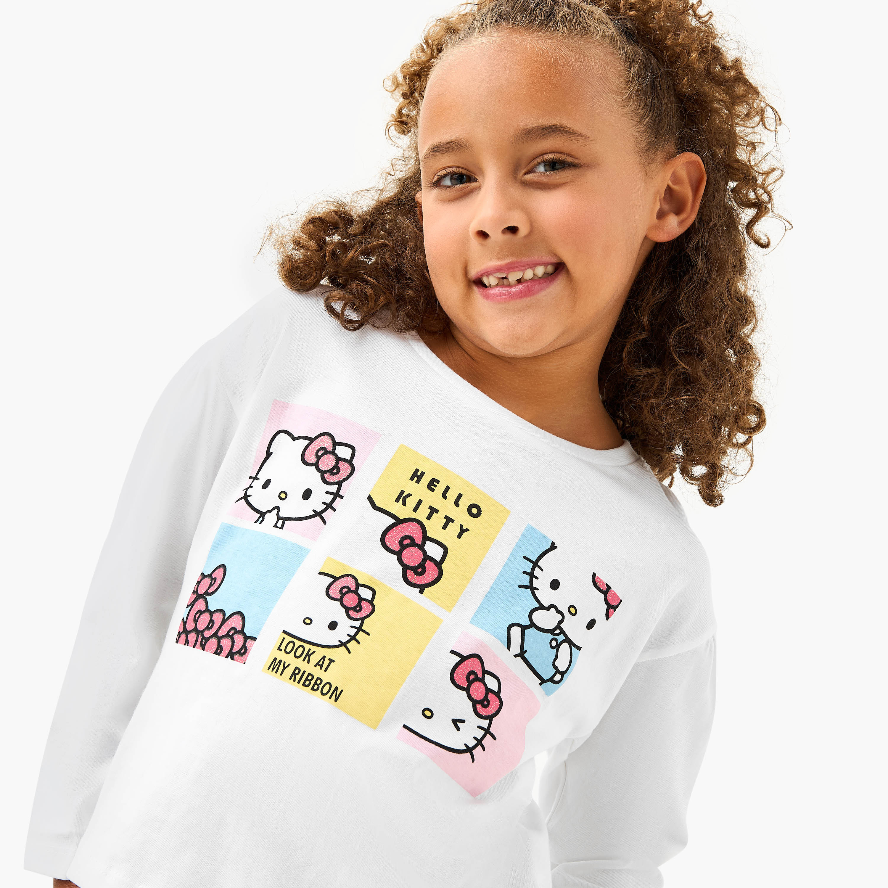Sanrio Hello Kitty Print T-shirt with Long Sleeves-girls-clothing-tshirts-image-4