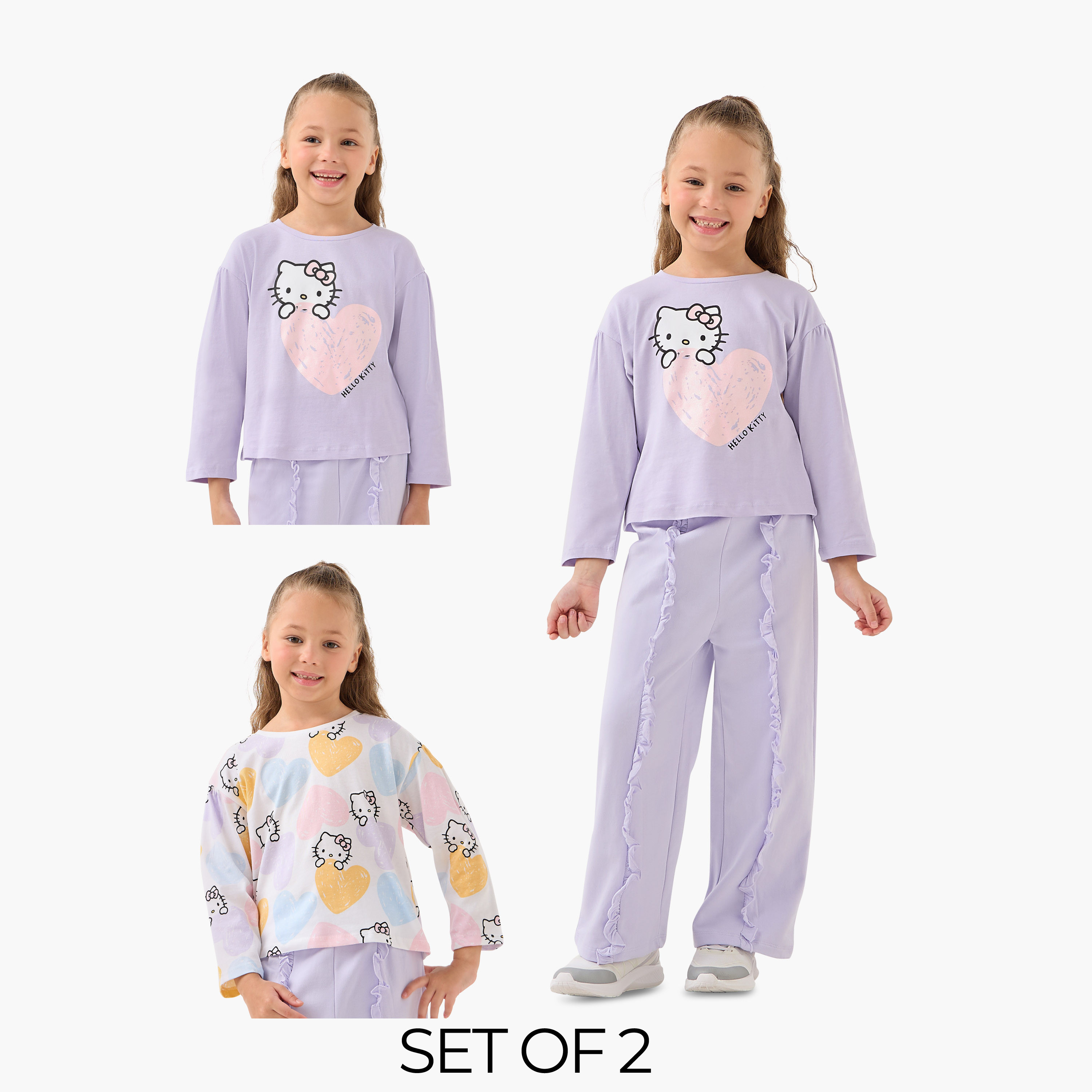 Sanrio Girls Crew Neck T-shirt with Hello Kitty Print - Cotton - Long Sleeves - Set of 2-girls-clothing-tshirts-image-1