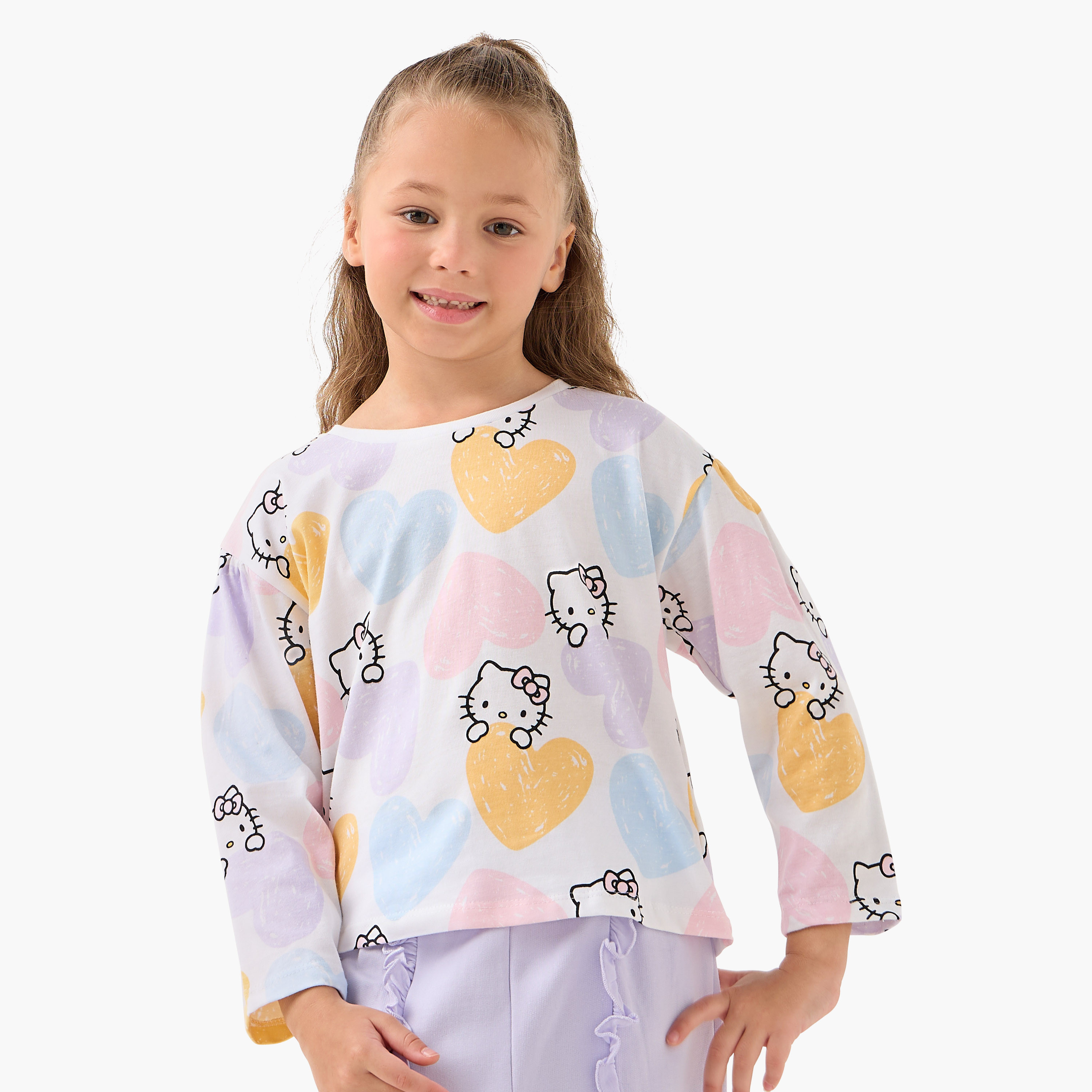 Sanrio Girls Crew Neck T-shirt with Hello Kitty Print - Cotton - Long Sleeves - Set of 2-girls-clothing-tshirts-image-2