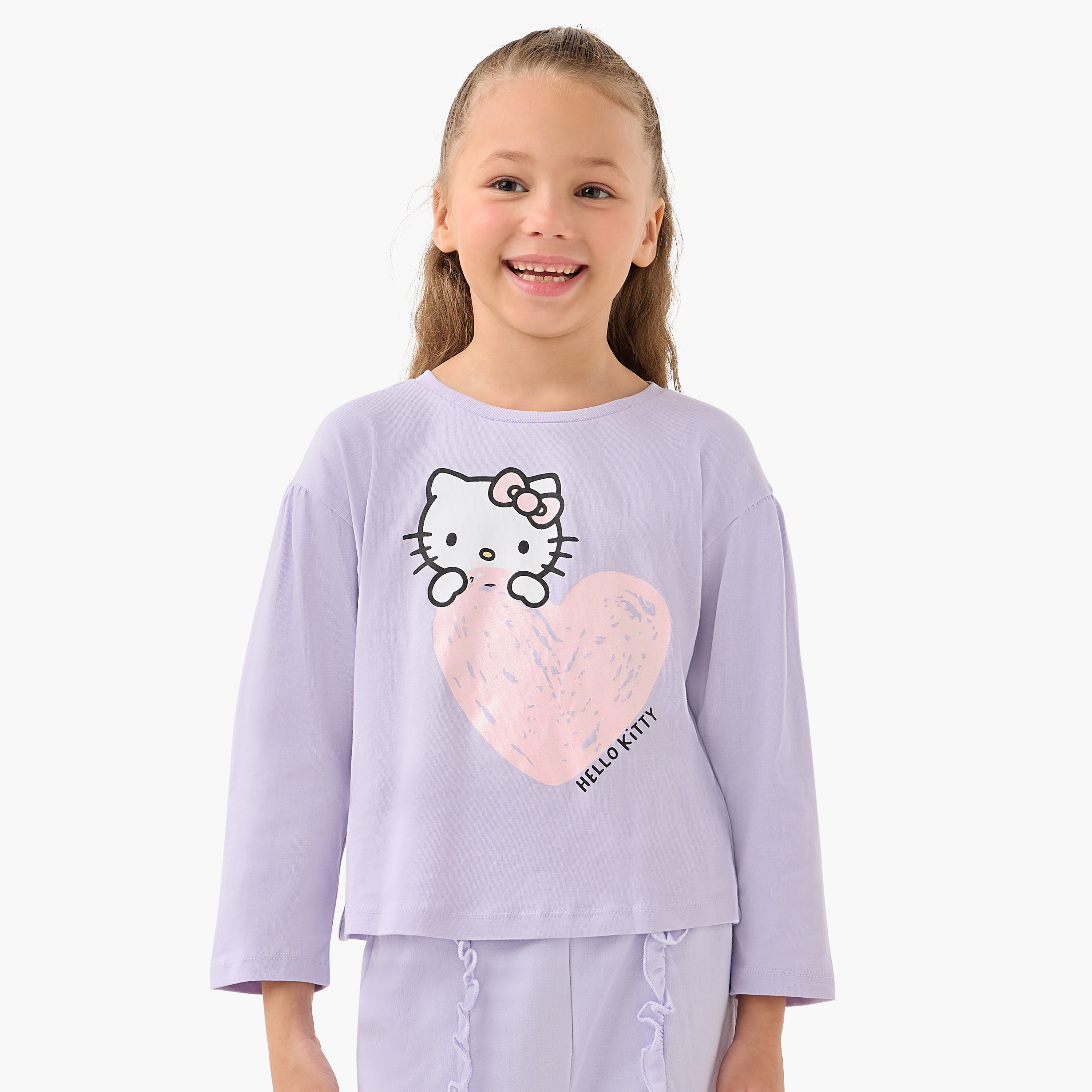 Sanrio Girls Crew Neck T-shirt with Hello Kitty Print - Cotton - Long Sleeves - Set of 2-girls-clothing-tshirts-image-3