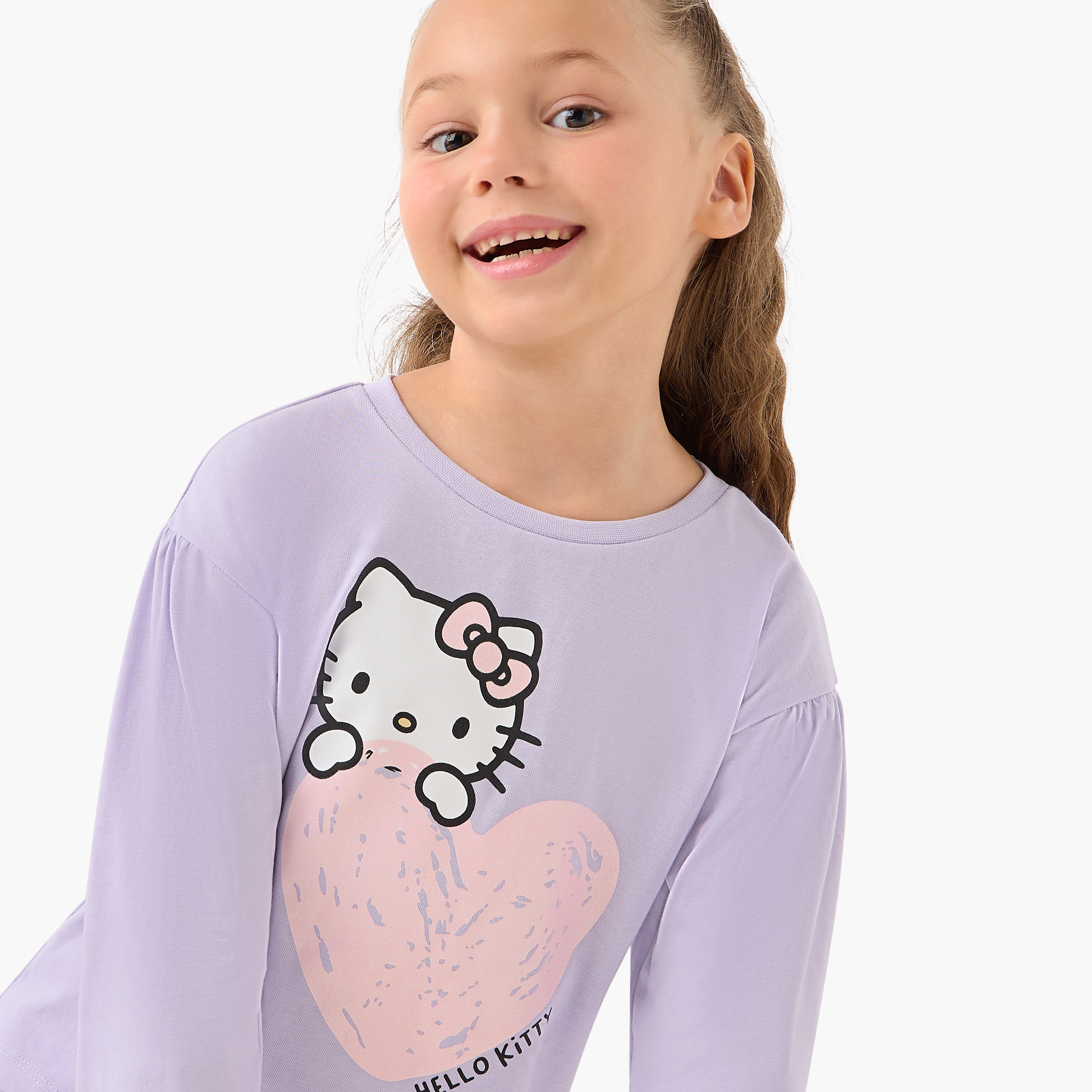 Sanrio Girls Crew Neck T-shirt with Hello Kitty Print - Cotton - Long Sleeves - Set of 2-girls-clothing-tshirts-image-5