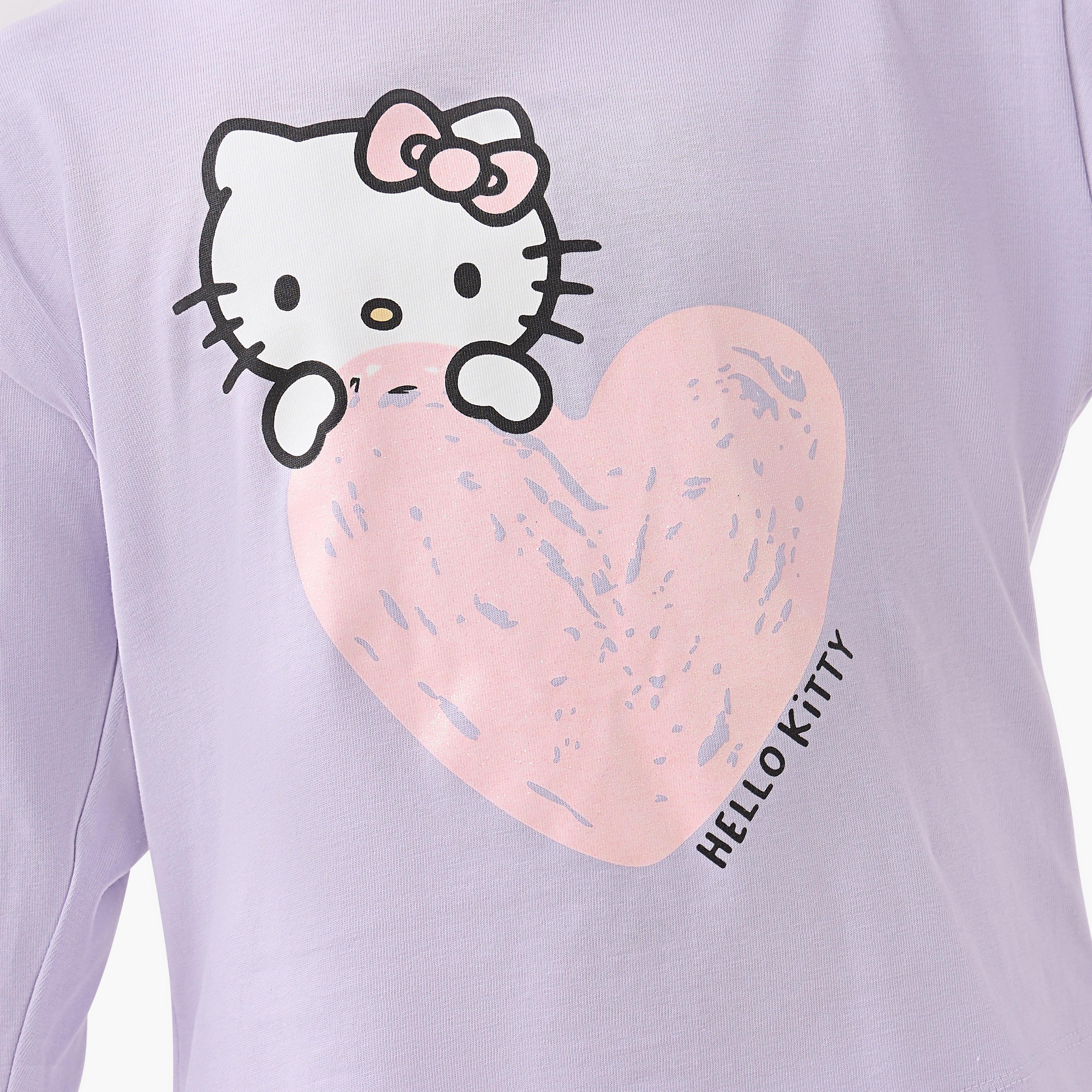 Sanrio Girls Crew Neck T-shirt with Hello Kitty Print - Cotton - Long Sleeves - Set of 2-girls-clothing-tshirts-image-6