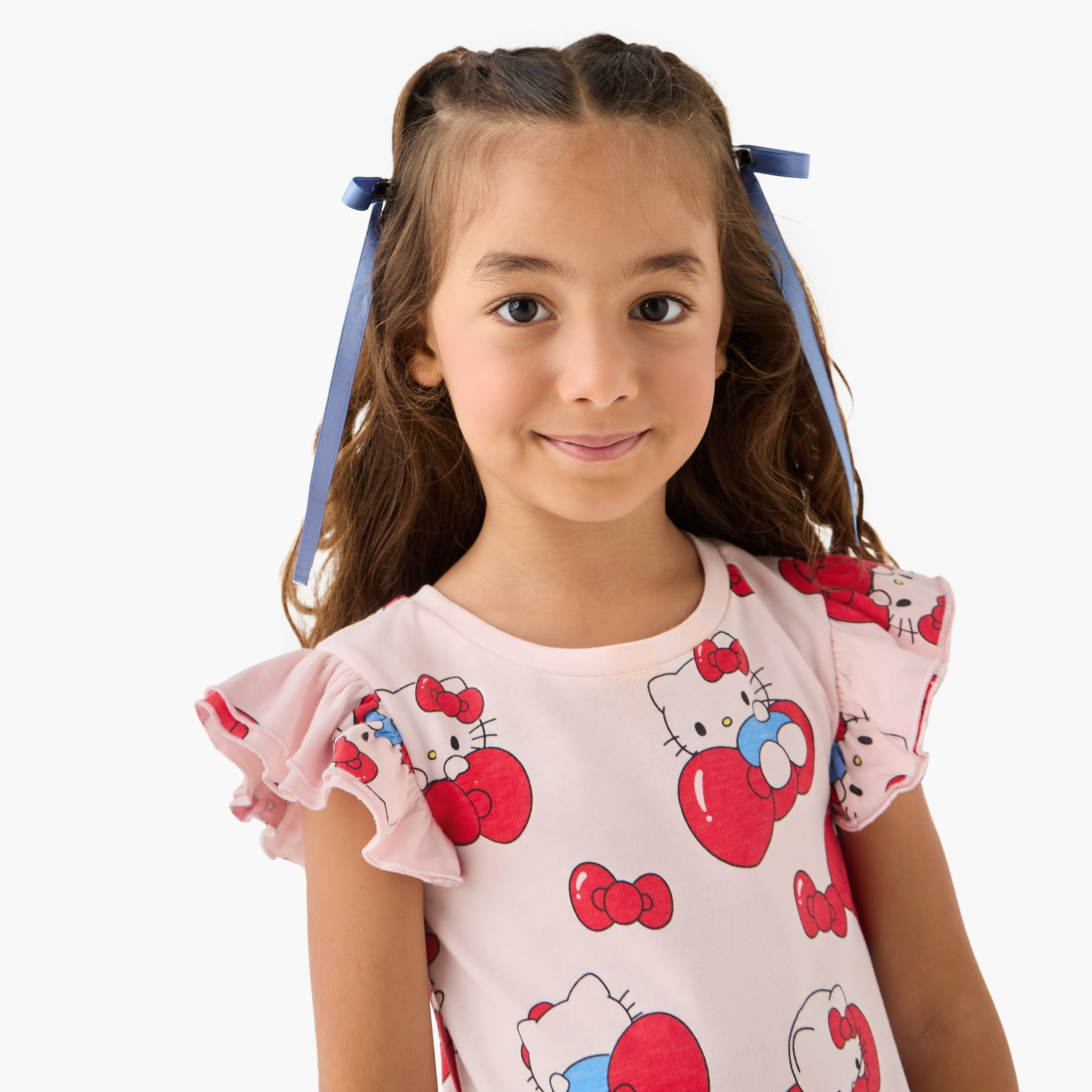 Sanrio Hello Kitty Print Dress with Round Neck and Ruffle Sleeves-girls-clothing-dressesandjumpsuits-image-4