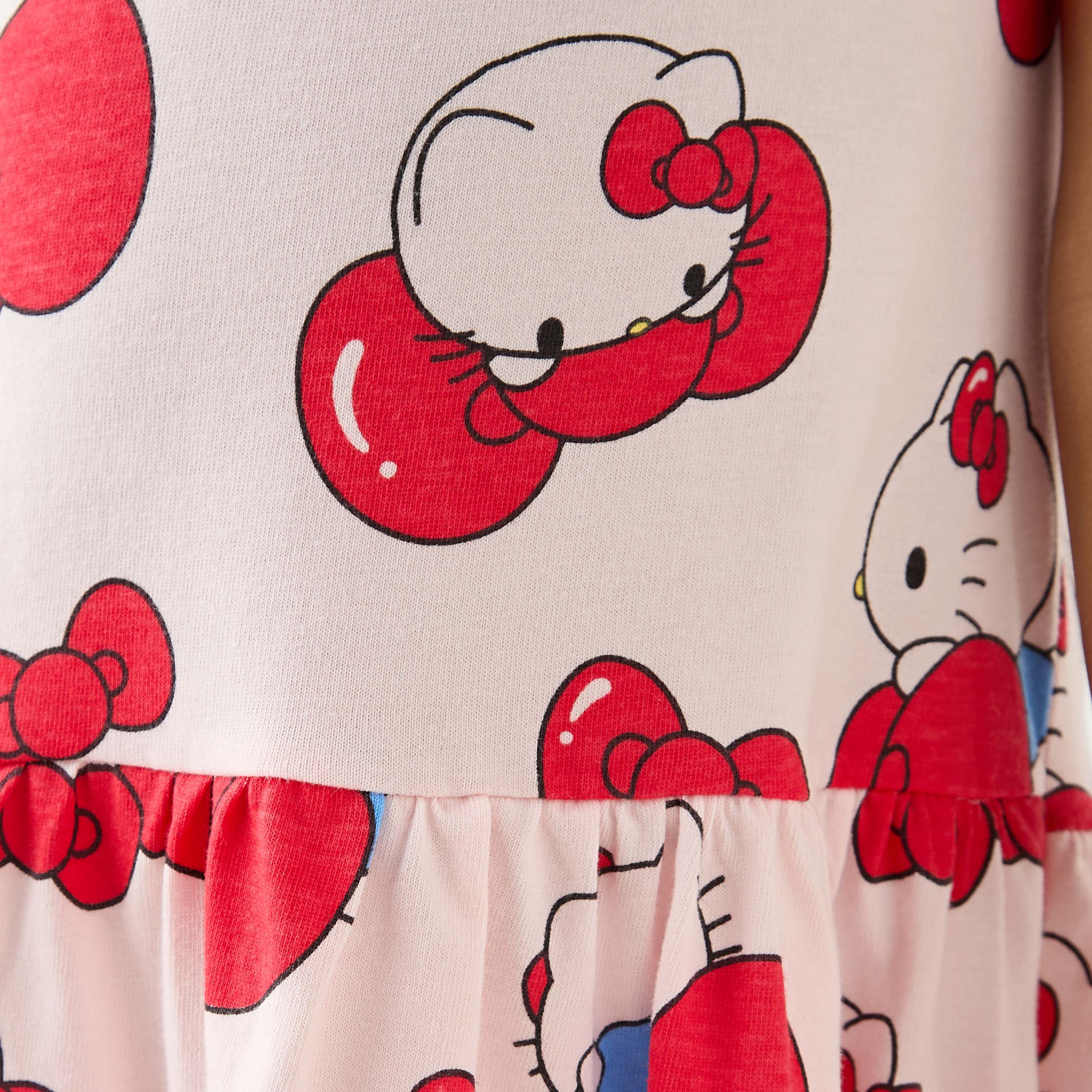 Sanrio Hello Kitty Print Dress with Round Neck and Ruffle Sleeves-girls-clothing-dressesandjumpsuits-image-5