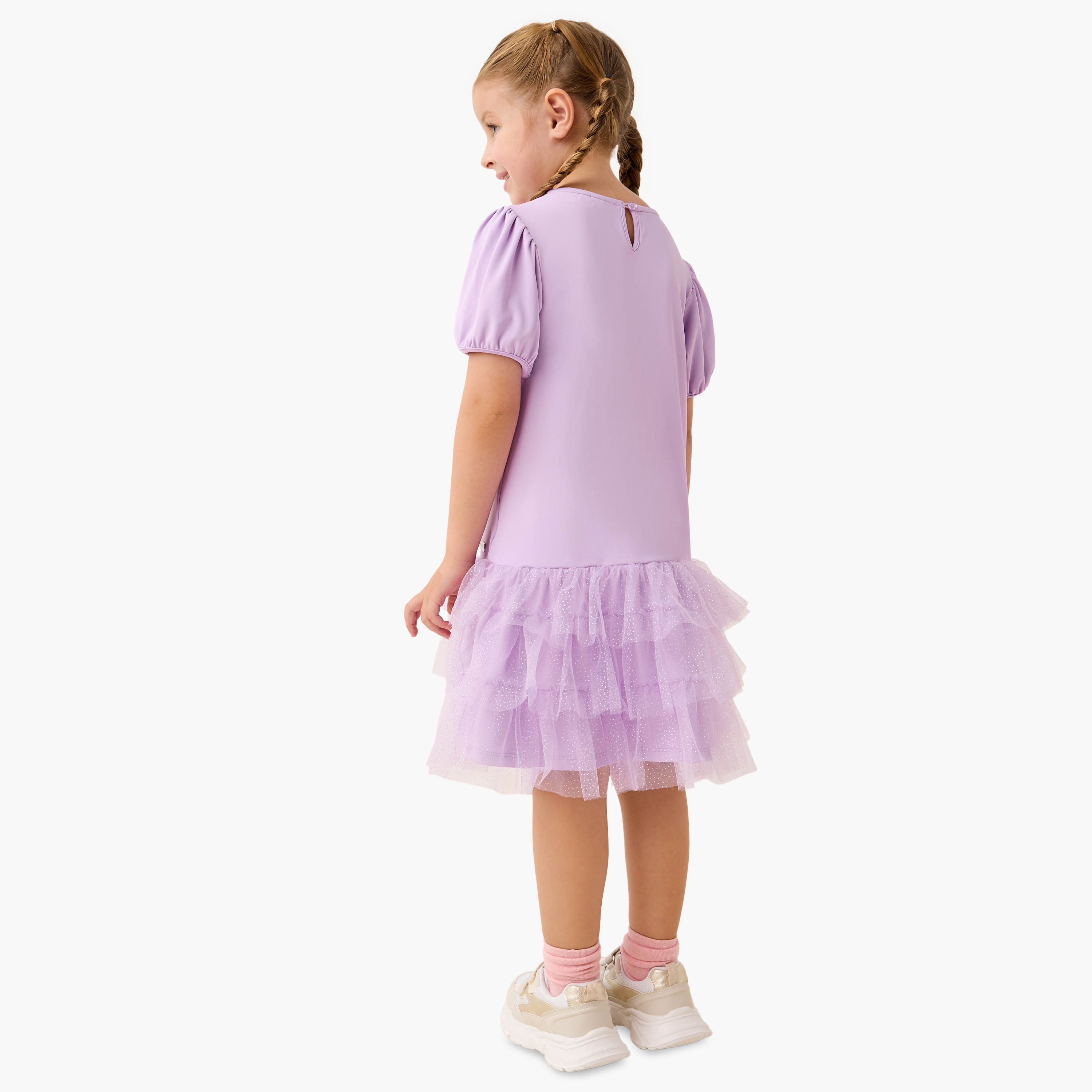Sanrio Hello Kitty Ruffle Detail Dress with Round Neck and Short Sleeves-girls-clothing-dressesandjumpsuits-image-3
