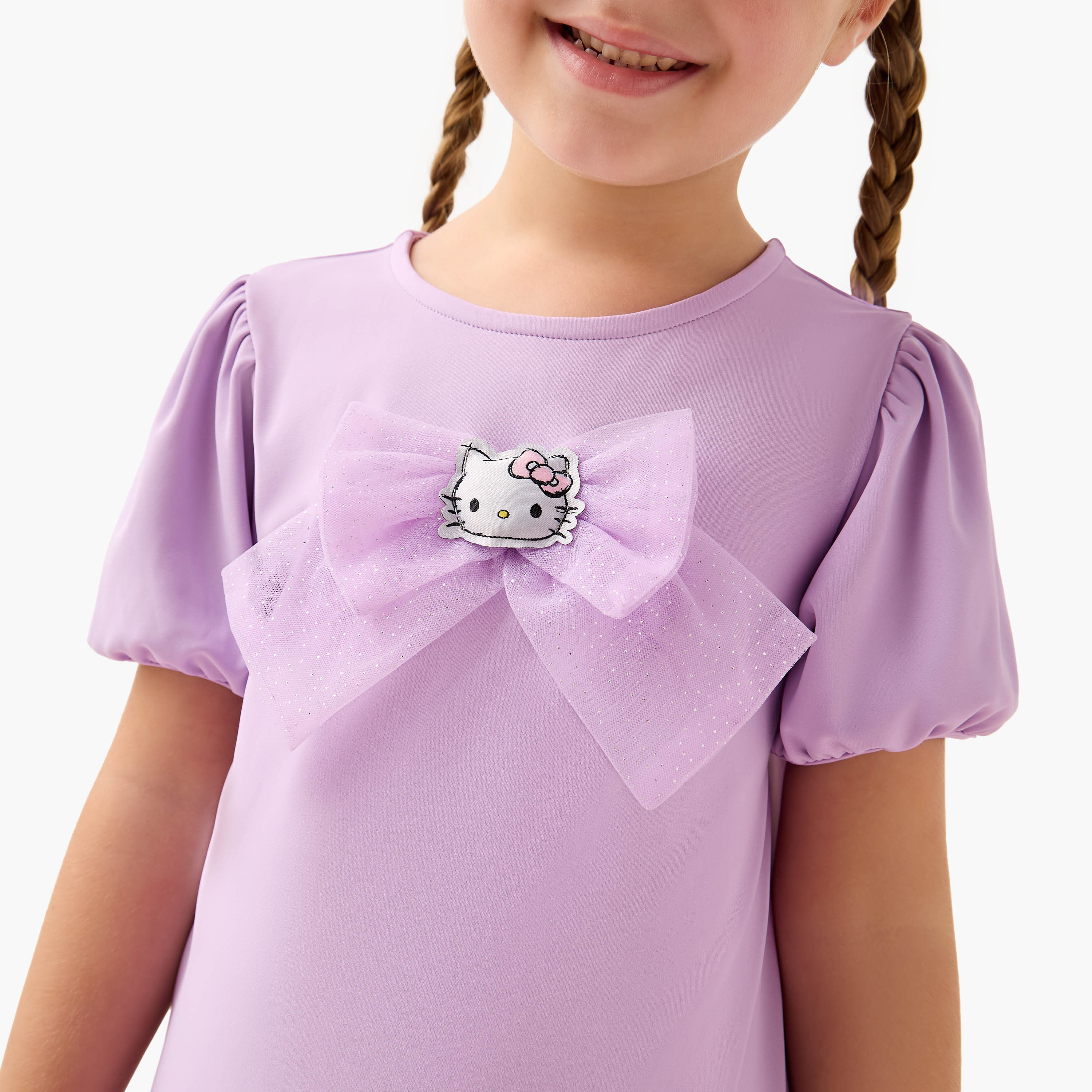 Sanrio Hello Kitty Ruffle Detail Dress with Round Neck and Short Sleeves-girls-clothing-dressesandjumpsuits-image-4