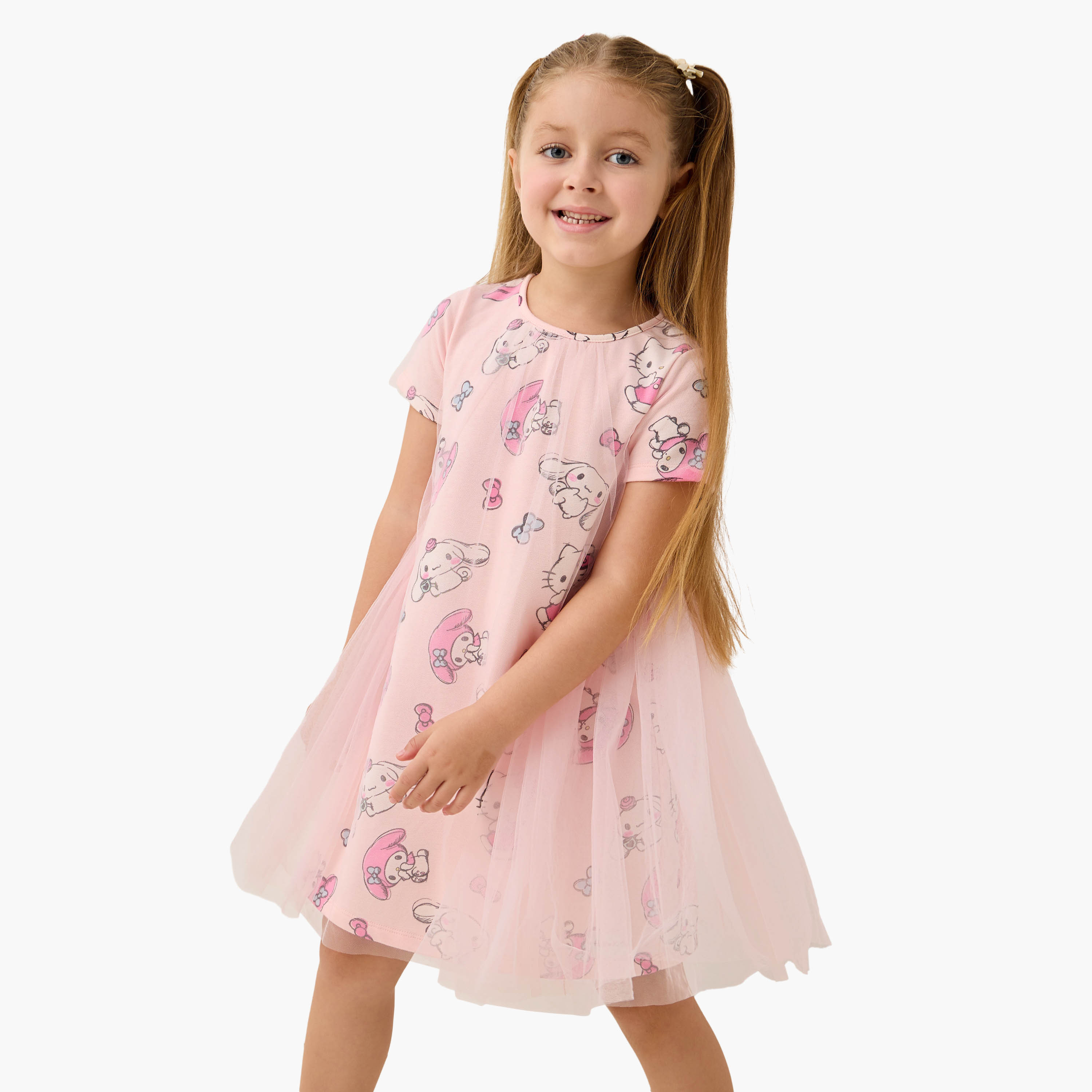 فستان بأكمام قصيرة وطبعات هالو كيتي من سانريو-girls-clothing-dressesandjumpsuits-image-1