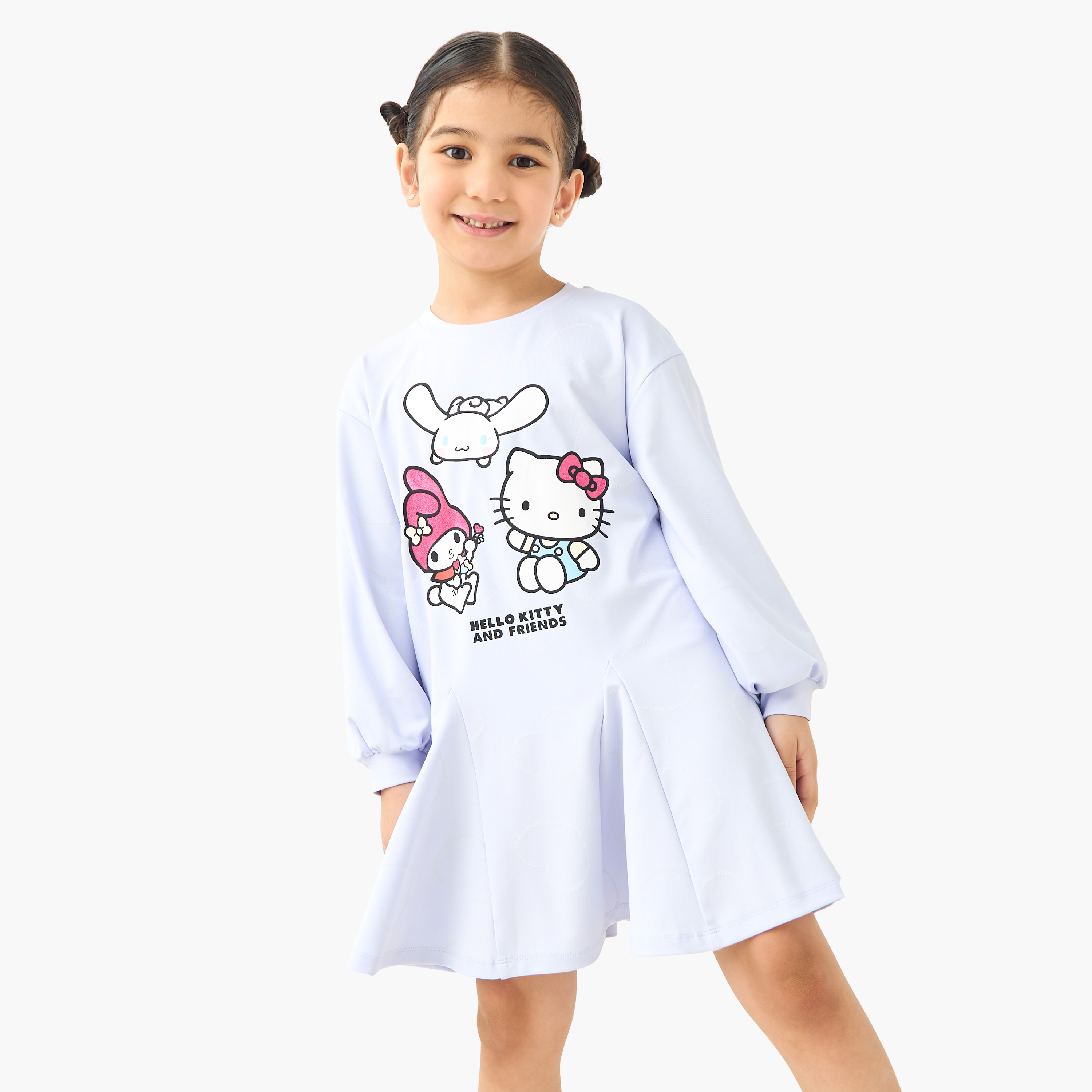 Sanrio Hello Kitty and Friends Print Dress with Long Sleeves-girls-clothing-dressesandjumpsuits-image-1