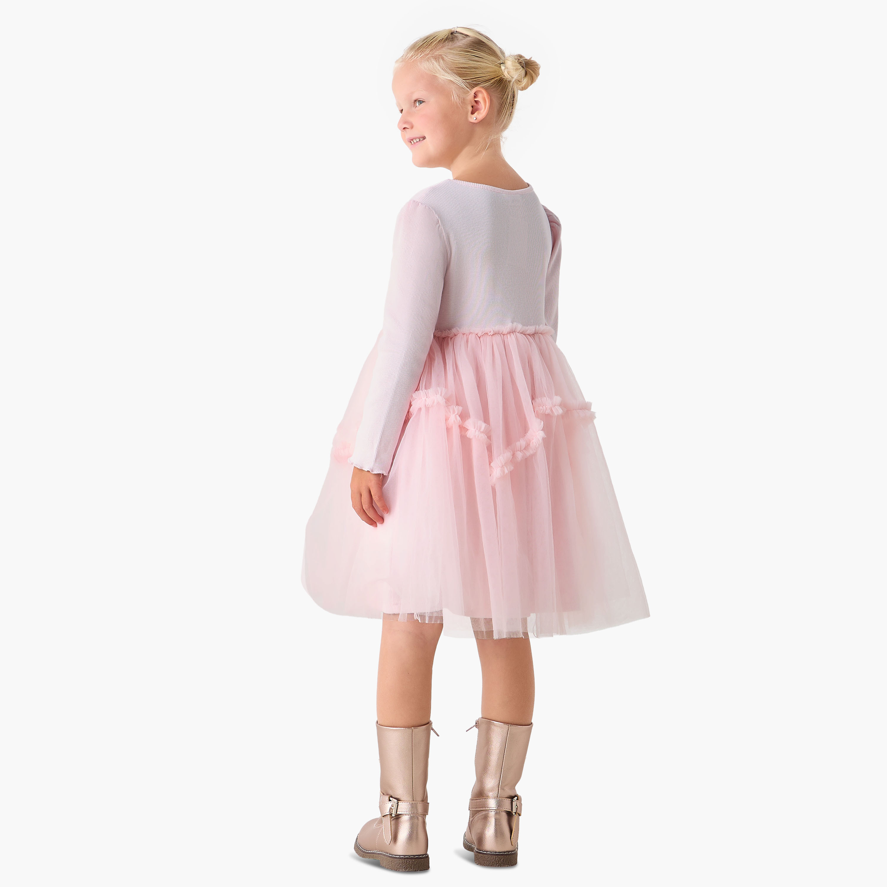 Sanrio Round Neck Long Sleeves Knee Length Dress with Hello Kitty Print-girls-clothing-dressesandjumpsuits-image-3