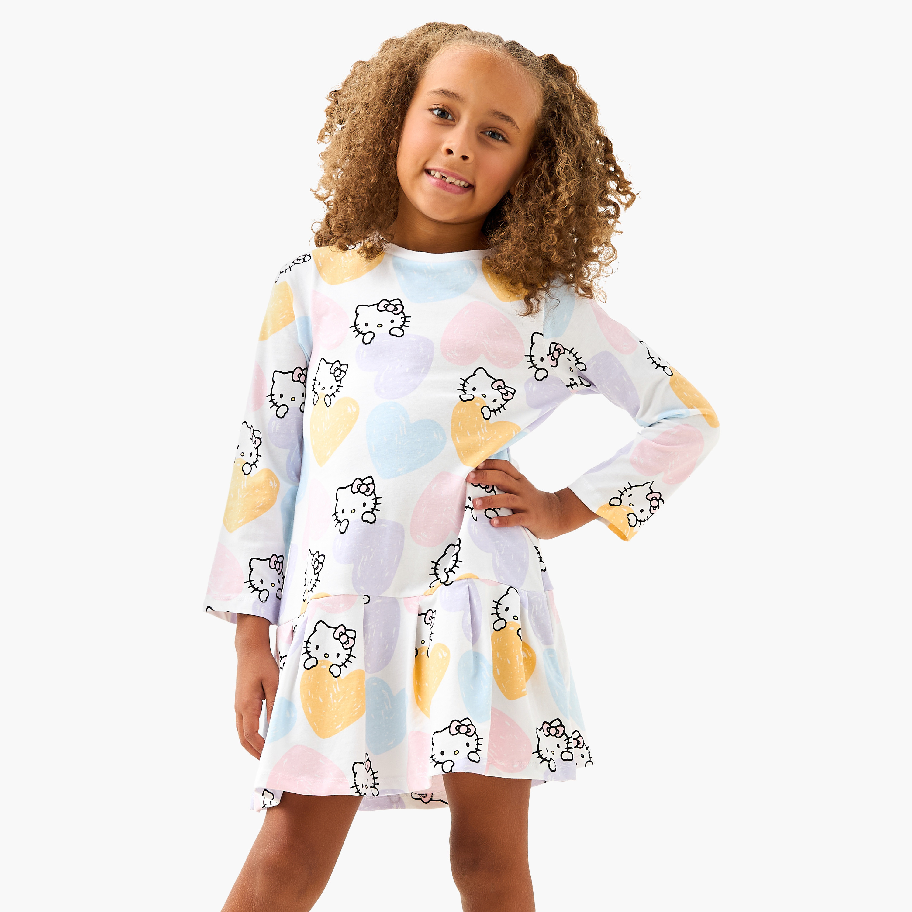Sanrio Round Neck Long Sleeves Dress with Hello Kitty Print-girls-clothing-dressesandjumpsuits-image-1
