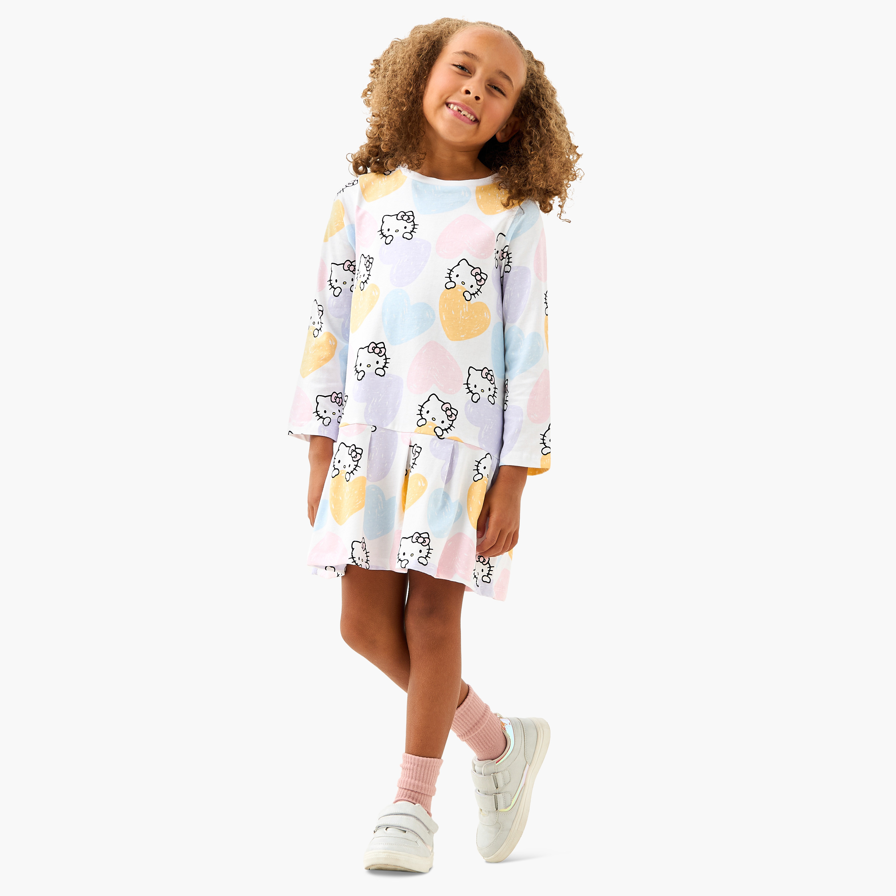 Sanrio Round Neck Long Sleeves Dress with Hello Kitty Print-girls-clothing-dressesandjumpsuits-image-2