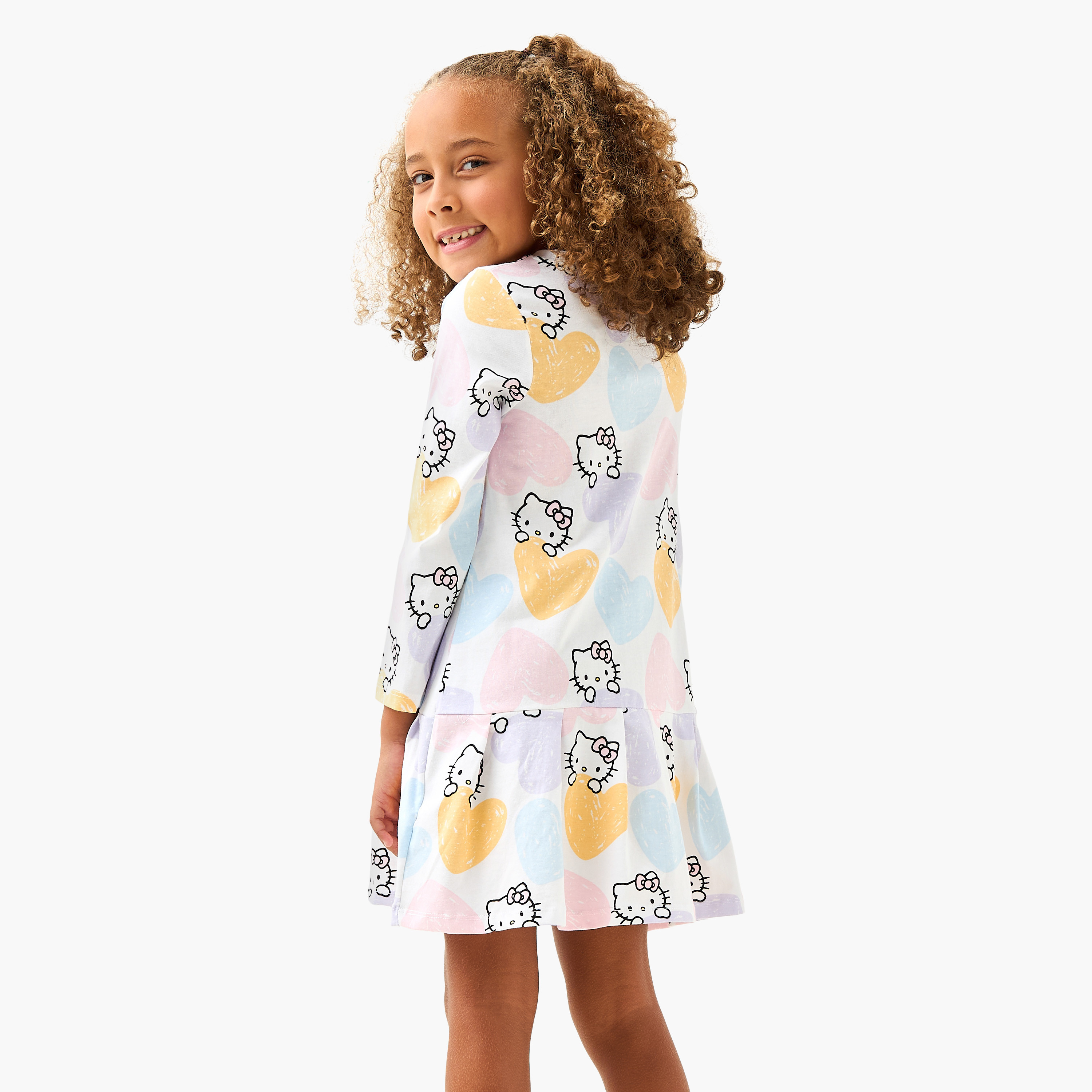 Sanrio Round Neck Long Sleeves Dress with Hello Kitty Print-girls-clothing-dressesandjumpsuits-image-3