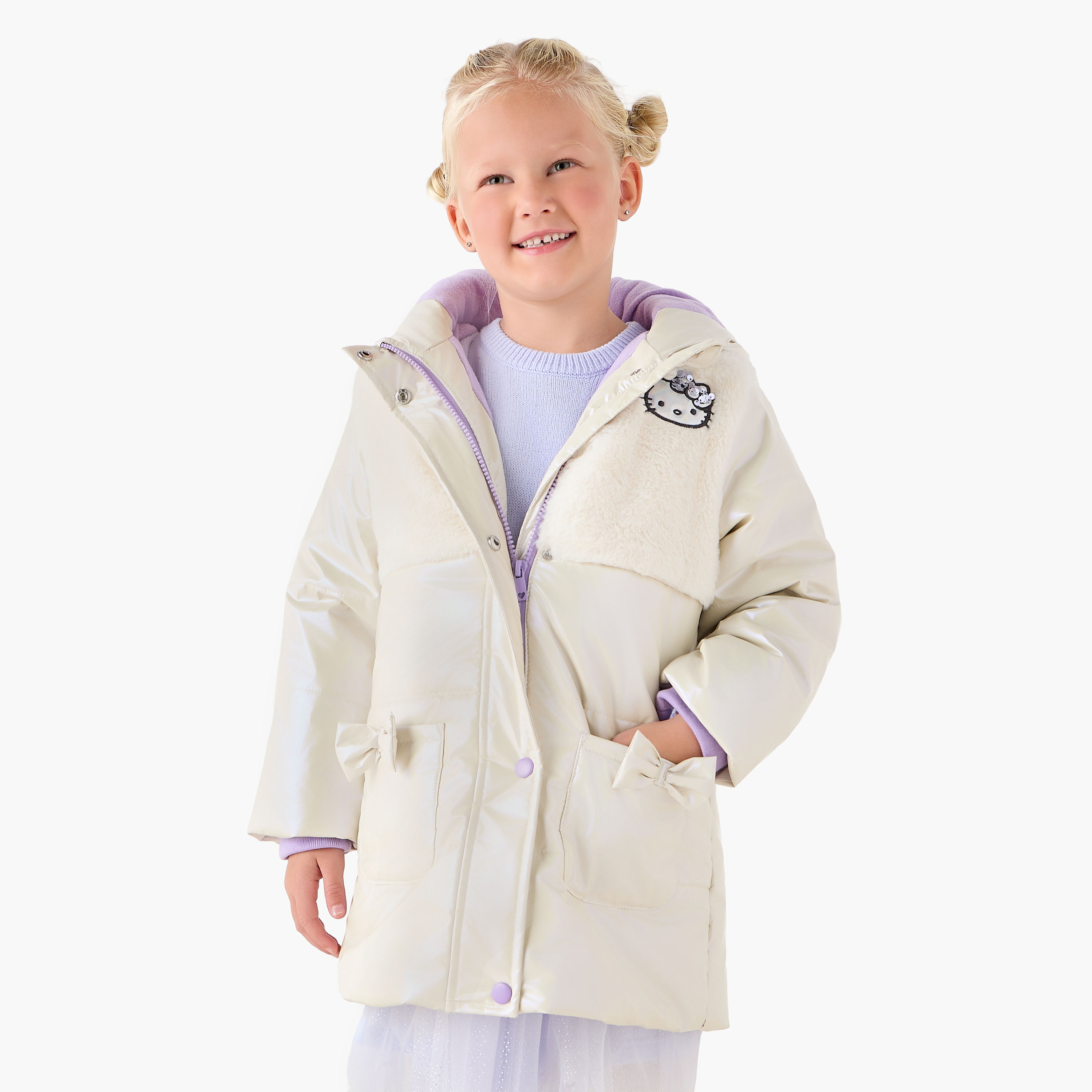 Sanrio Hello Kitty Sequin Embellished Padded Jacket with Hood-baby-girls-clothing-jacketsandcoats-image-1