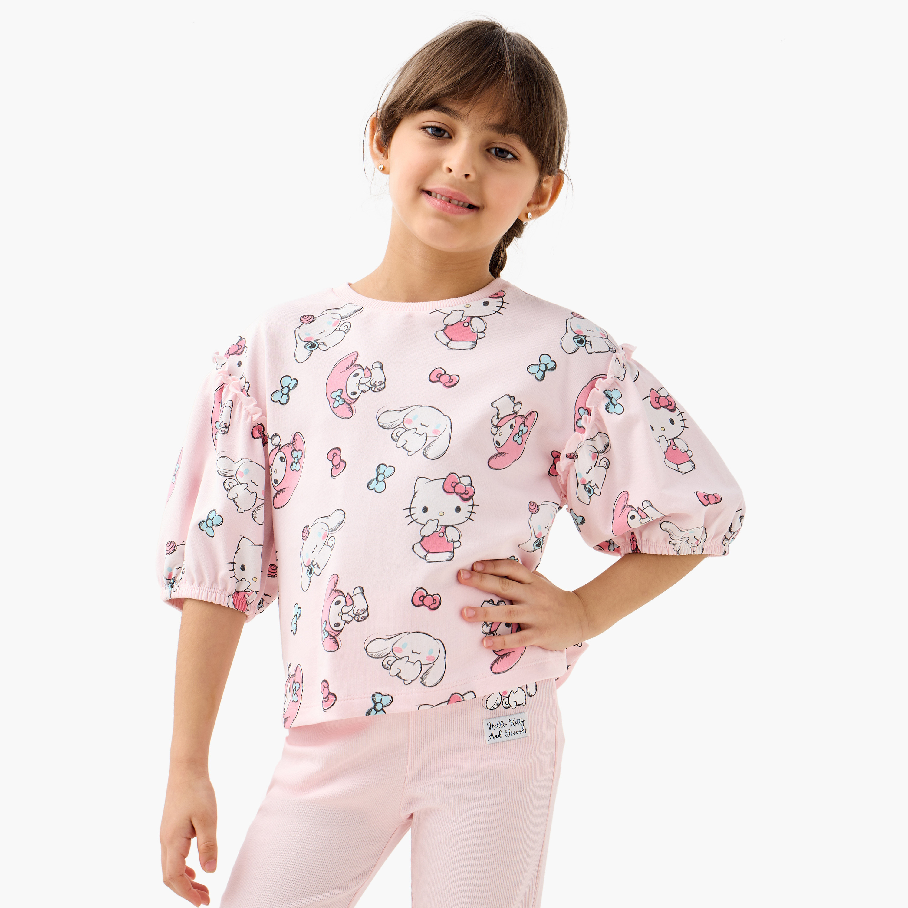 Sanrio Hello Kitty Print Top and Pants Set-girls-clothing-winterwear-setsandcoords-image-2