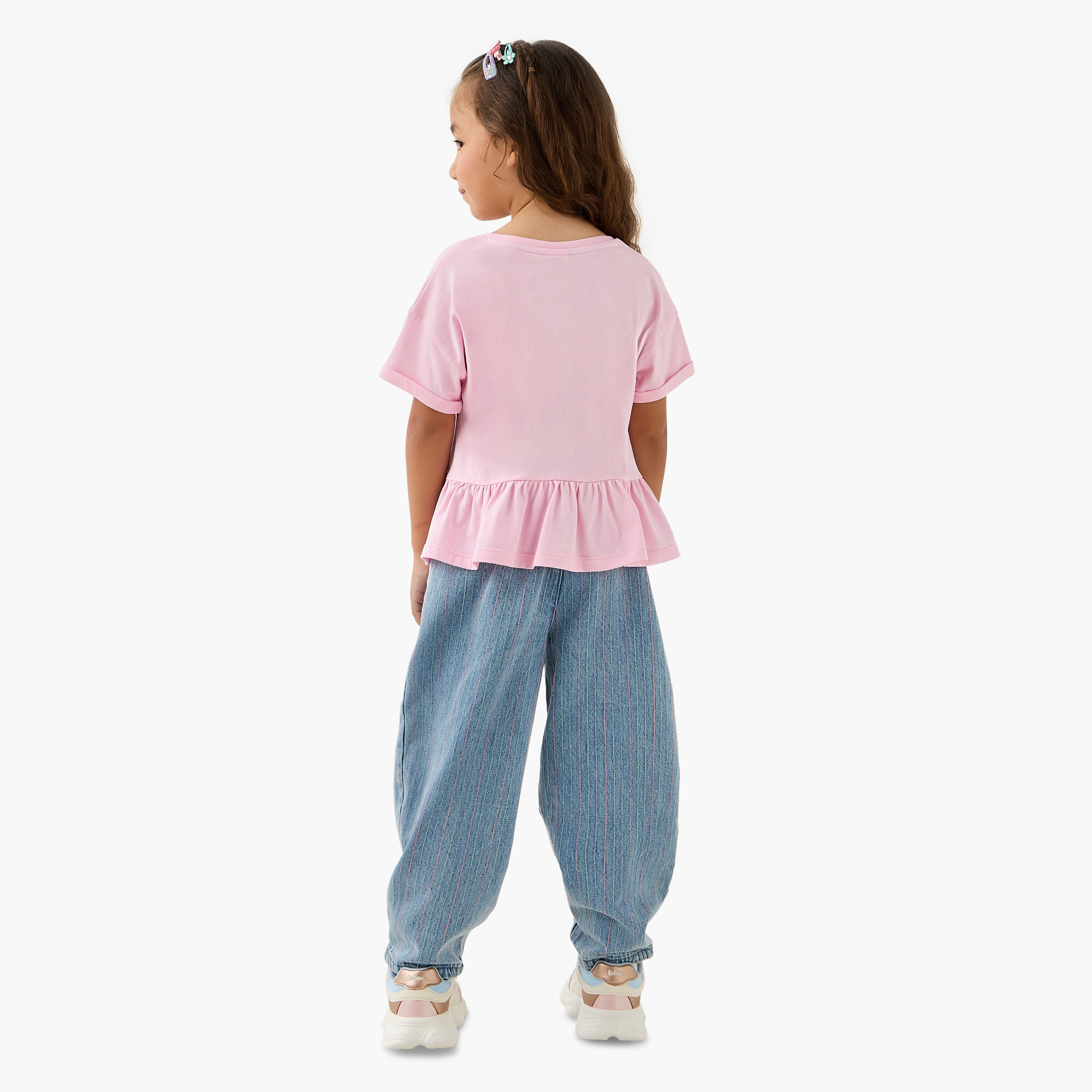 Sanrio Hello Kitty Print Peplum Top and Jeans Set-girls-clothing-setsandcoords-image-4