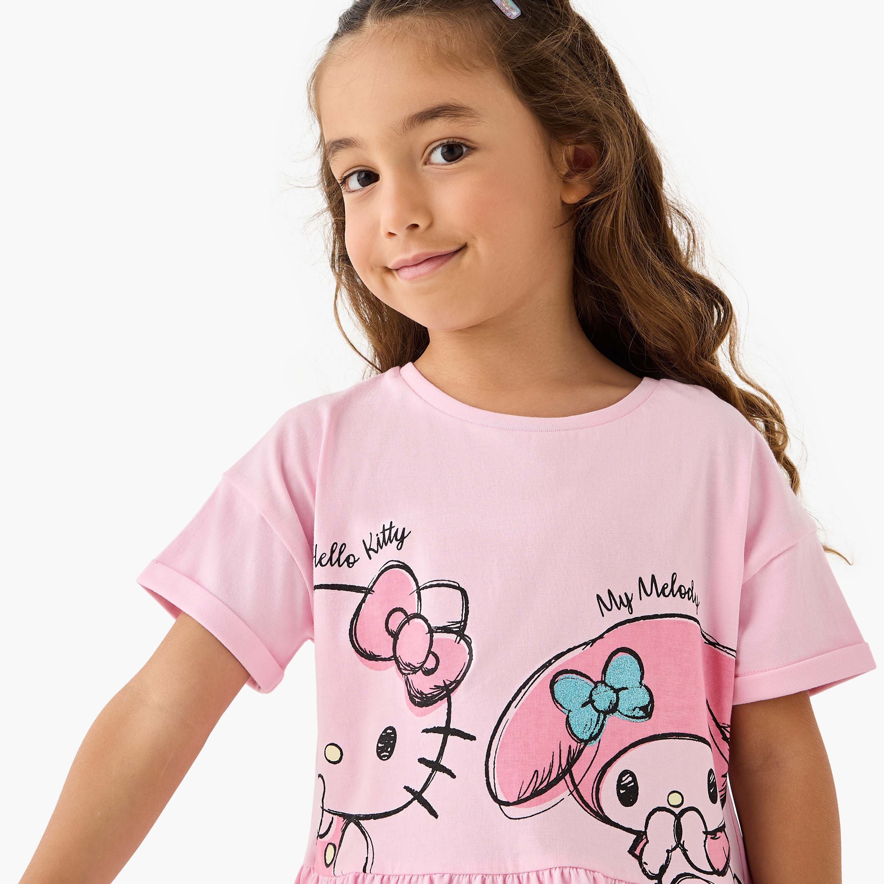 Sanrio Hello Kitty Print Peplum Top and Jeans Set-girls-clothing-setsandcoords-image-5
