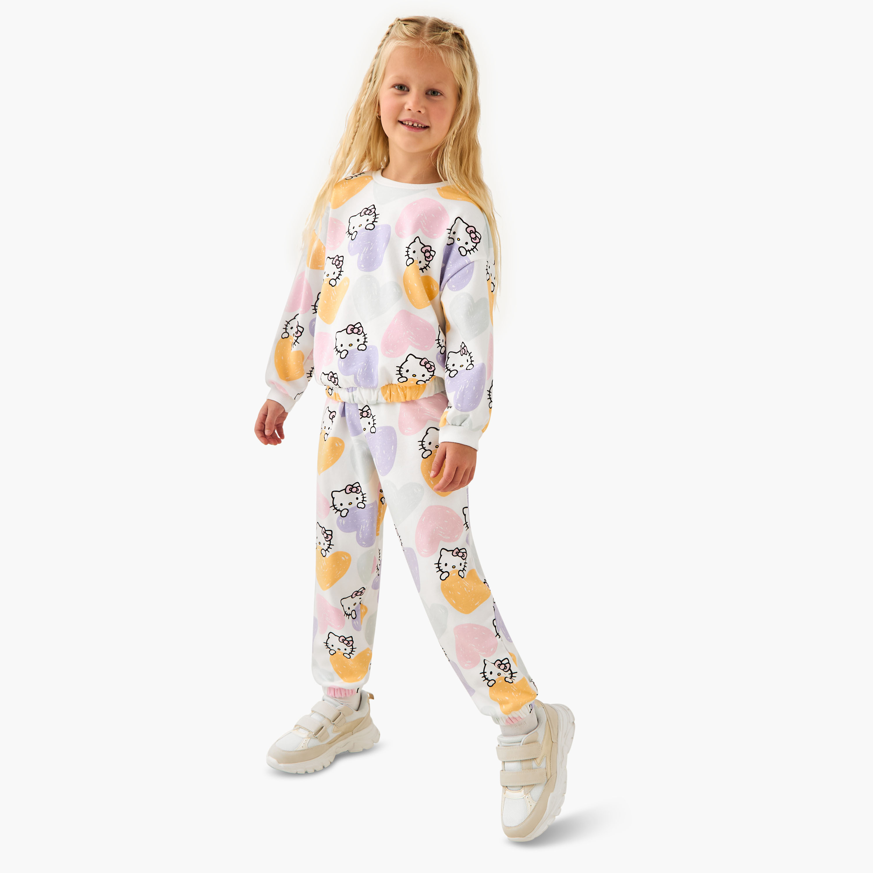 Sanrio Girls Sweatshirt and Joggers Set with Hello Kitty Print - Cotton - Long Sleeves - Crew Neck-baby-girls-clothing-setsandcoords-image-1