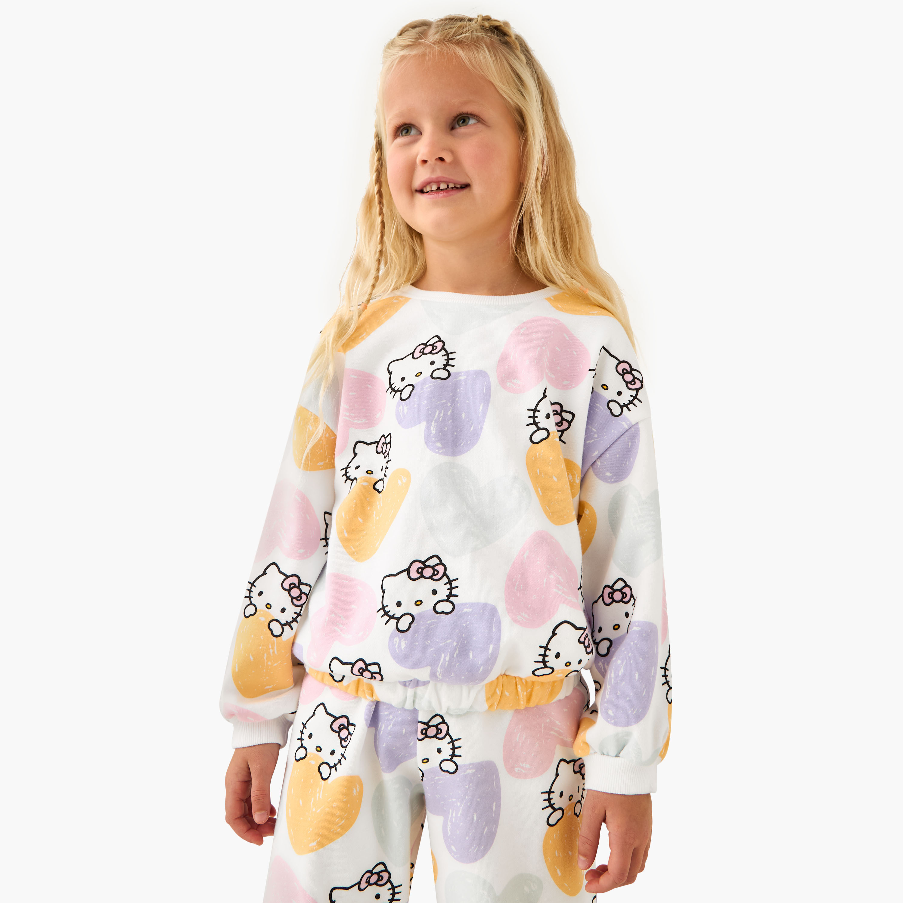 Sanrio Girls Sweatshirt and Joggers Set with Hello Kitty Print - Cotton - Long Sleeves - Crew Neck-baby-girls-clothing-setsandcoords-image-2