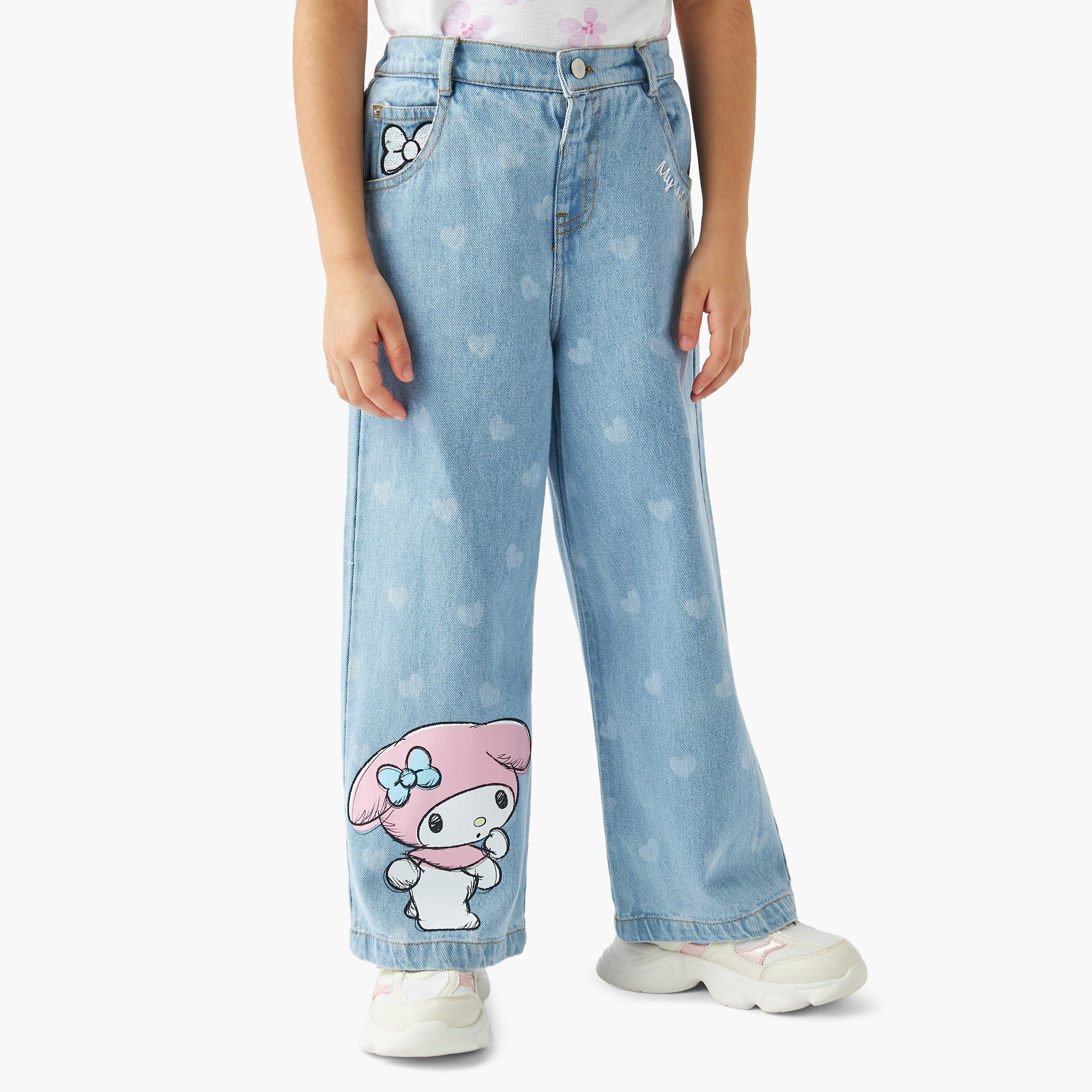 Sanrio Girls' Wide Leg Jeans-girls-clothing-bottoms-jeansandjeggings-image-1