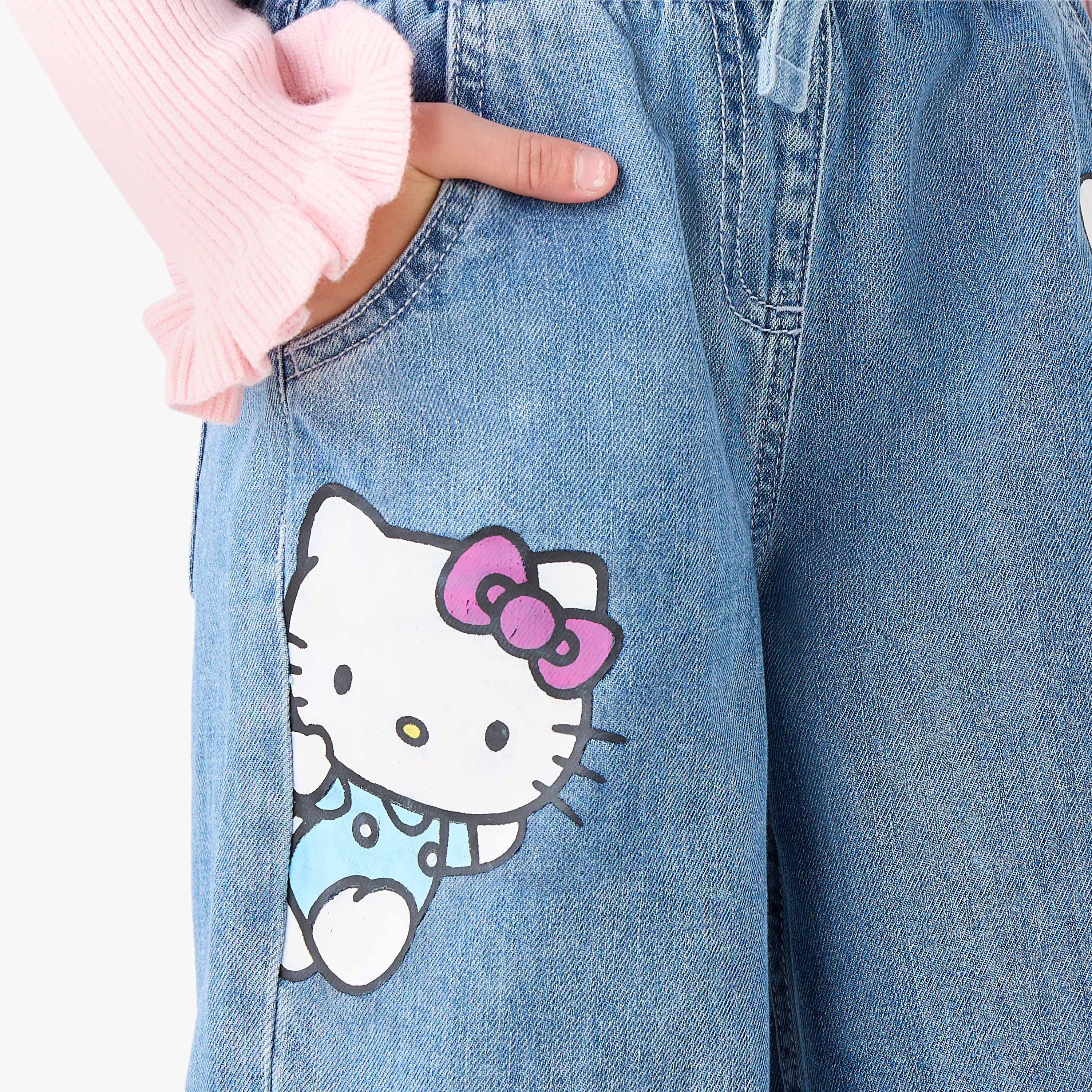 بنطلون جينز قطن بطبعات ورباط على الخصر للبنات من سانريو-girls-clothing-bottoms-jeansandjeggings-image-4