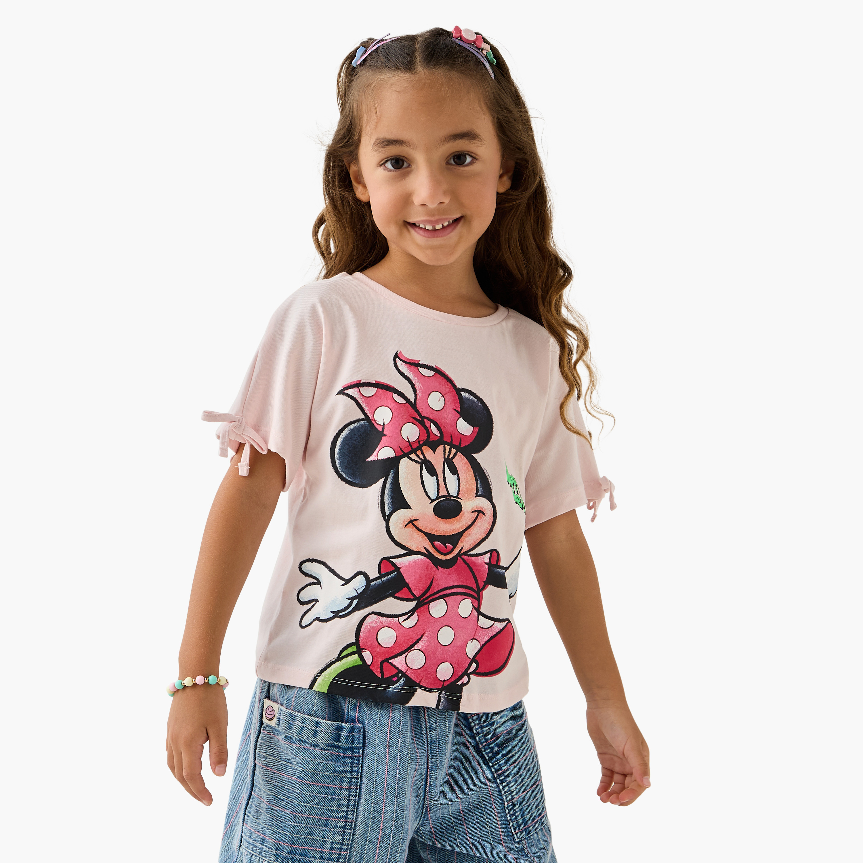 Disney Minnie Mouse Print T-shirt with Crew Neck - Set of 2-girls-clothing-tshirts-image-2
