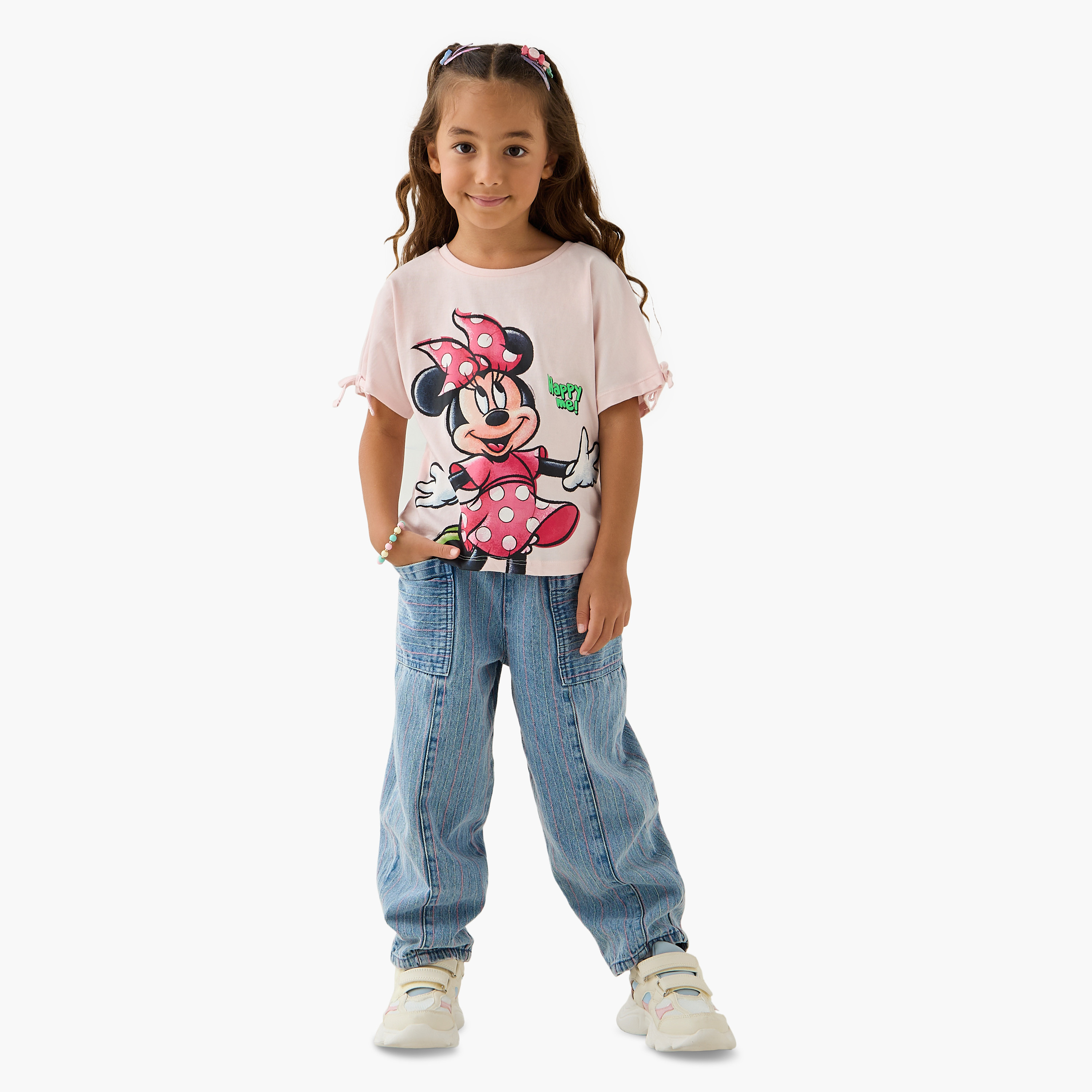 Disney Minnie Mouse Print T-shirt with Crew Neck - Set of 2-girls-clothing-tshirts-image-3
