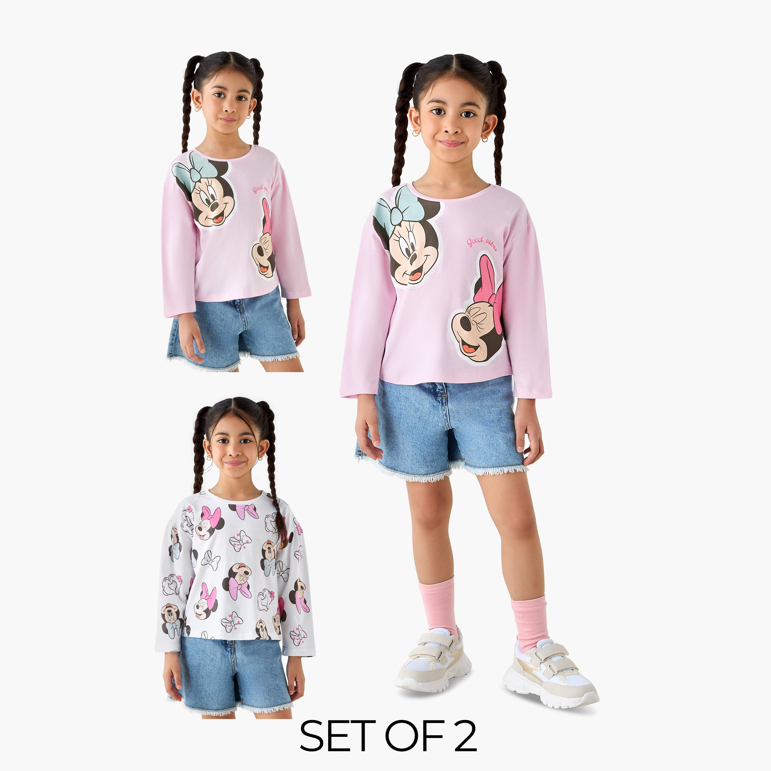 Disney Minnie Mouse Print Long Sleeves T-shirt - Set of 2-girls-clothing-tshirts-image-1