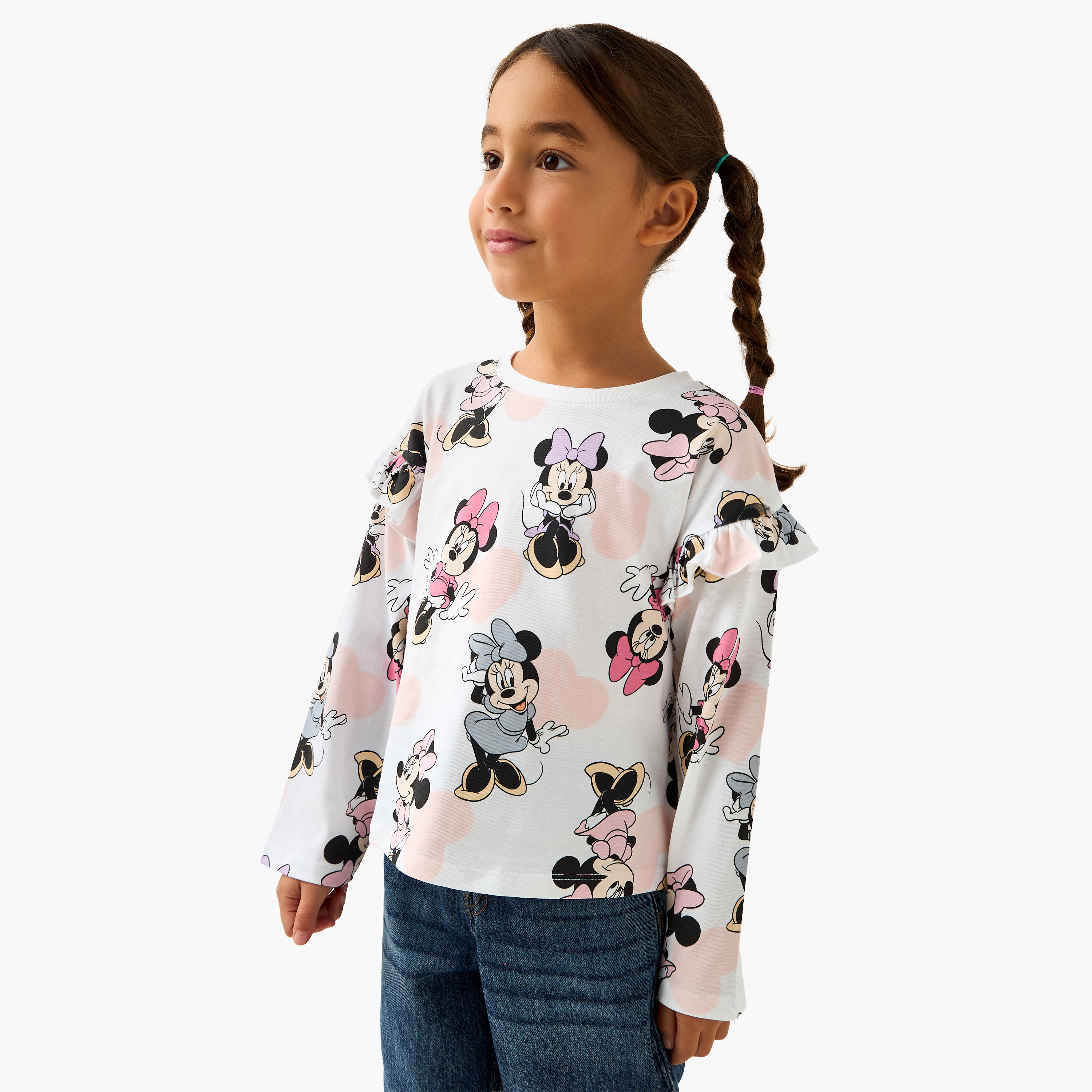 Disney Crew Neck Long Sleeves T-shirt with Minnie Mouse Print-girls-clothing-tshirts-image-1