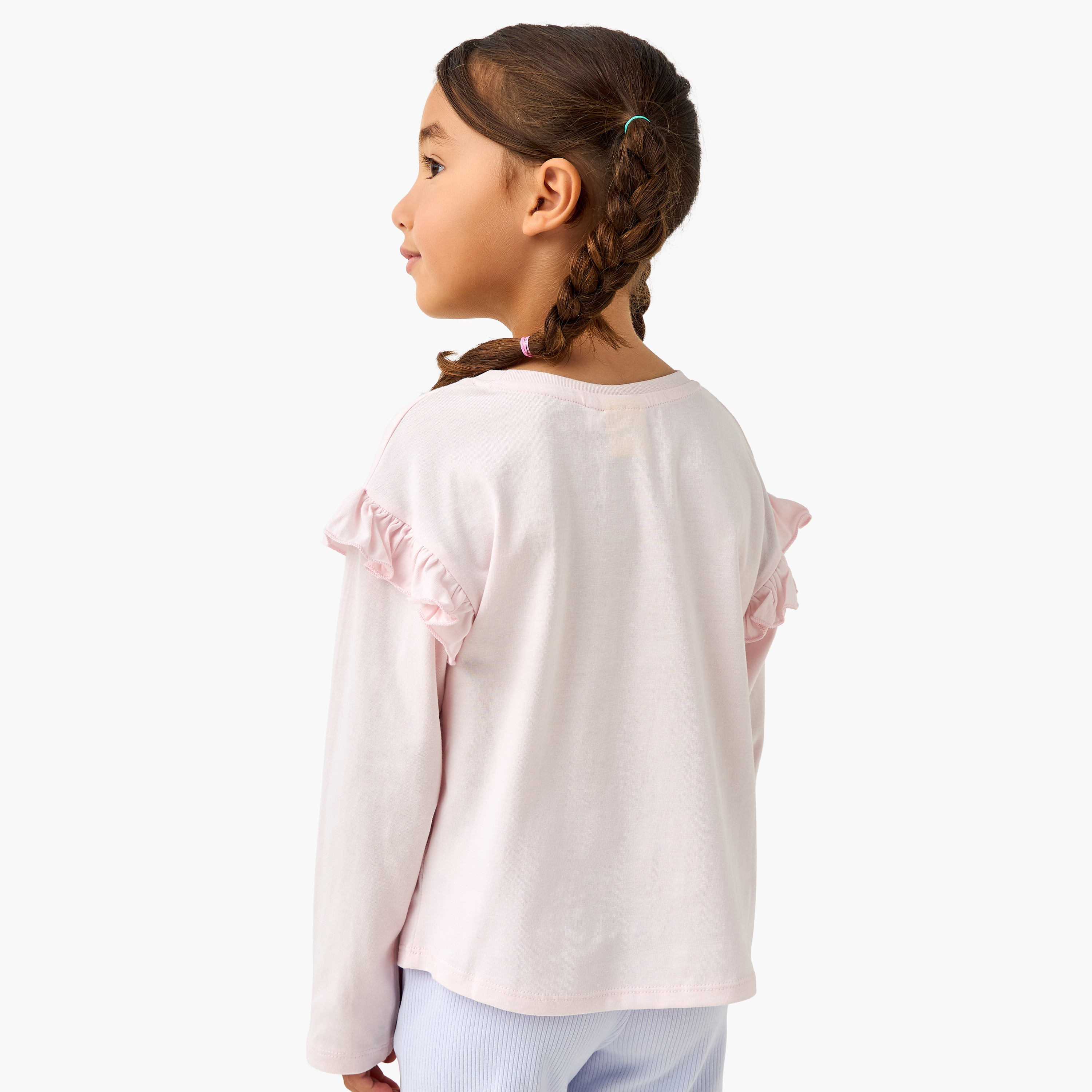 Disney Crew Neck Long Sleeve T-shirt with Stitch Print and Ruffle Detail-girls-clothing-tshirts-image-3