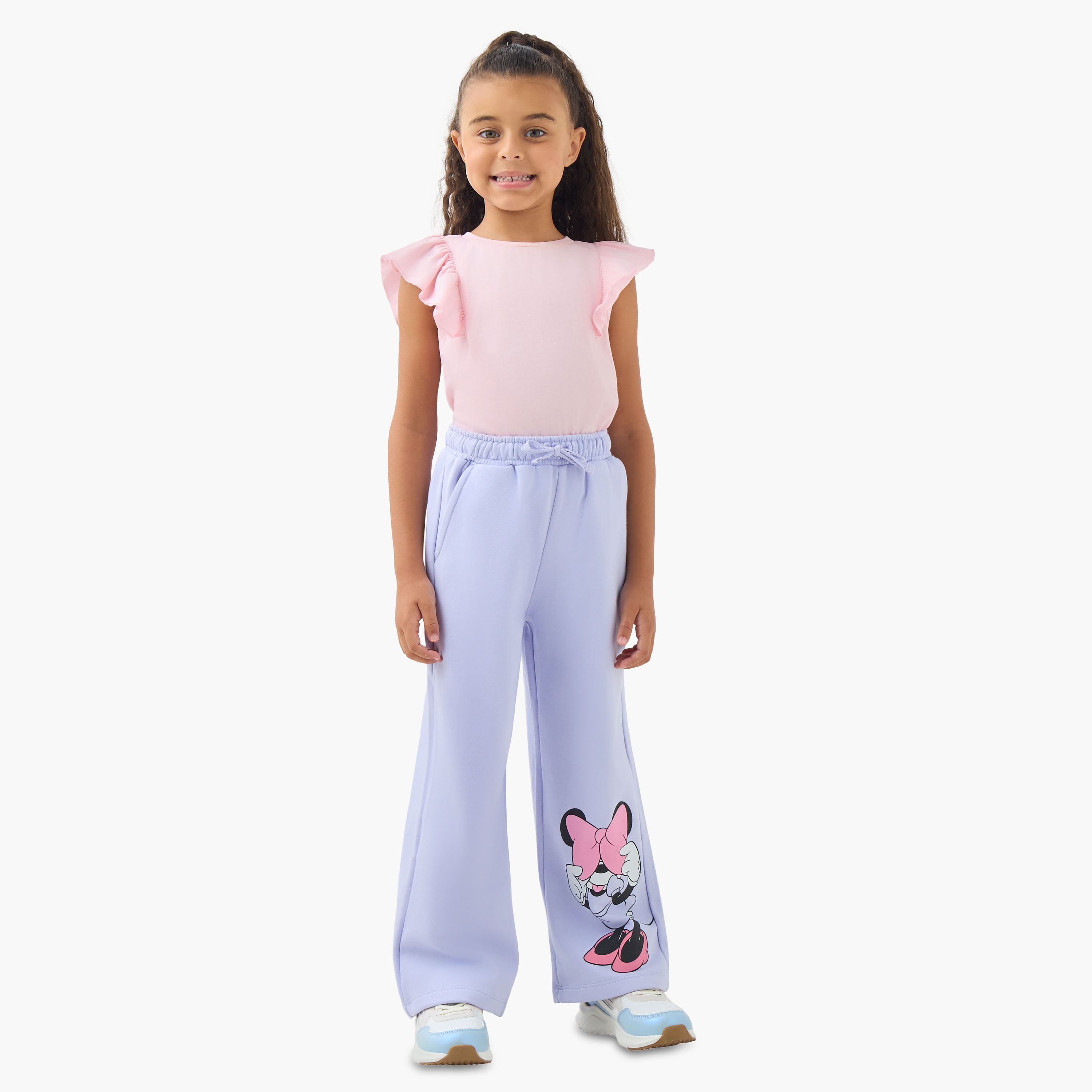 بنطلون رياضي قطن بطبعات ميني ماوس ورباط على الخصر للفتيات من ديزني-girls-clothing-bottoms-joggersandtrackpants-image-4