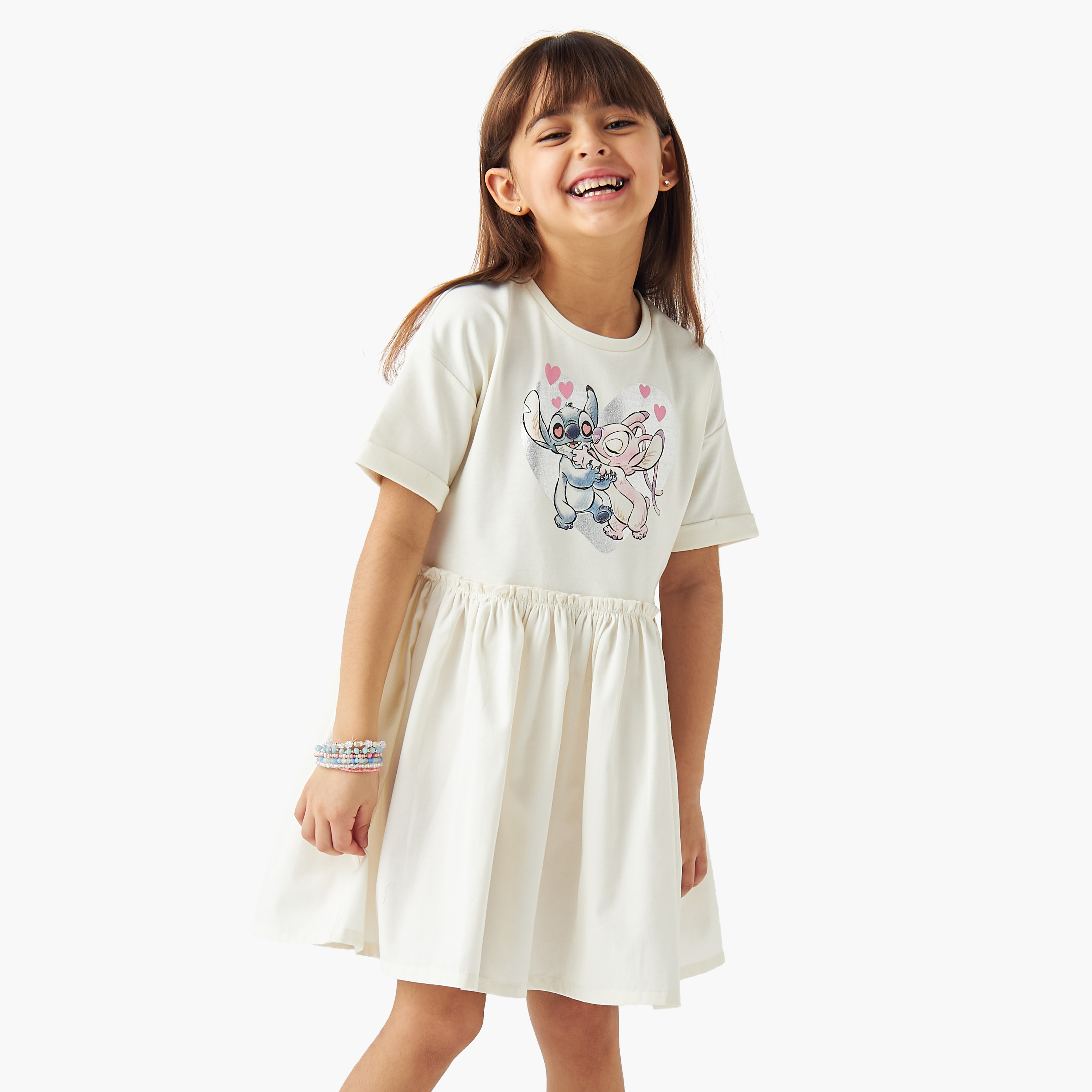 Disney Stitch and Angel Print Dress with Short Sleeves-girls-clothing-dressesandjumpsuits-image-1