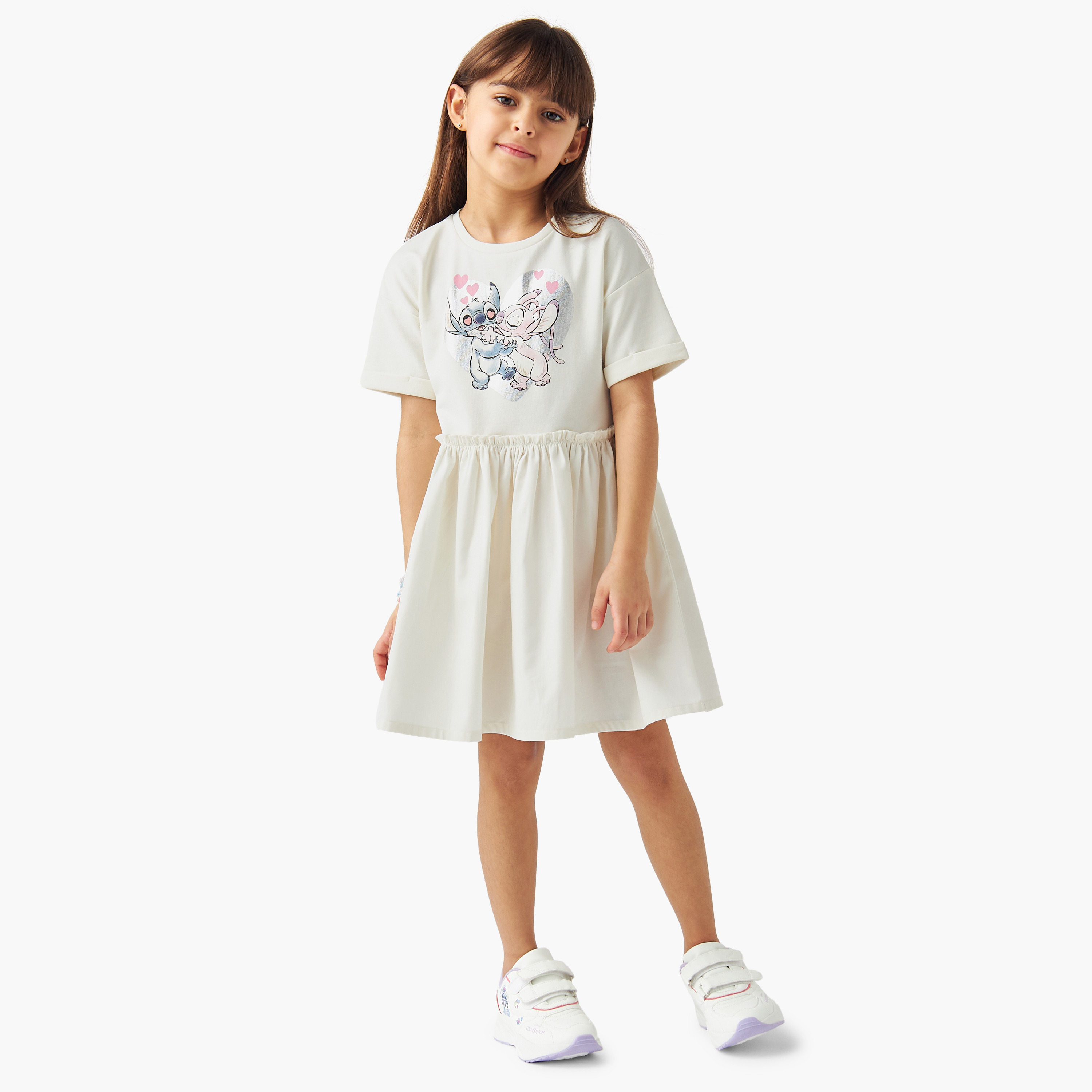 Disney Stitch and Angel Print Dress with Short Sleeves-girls-clothing-dressesandjumpsuits-image-2