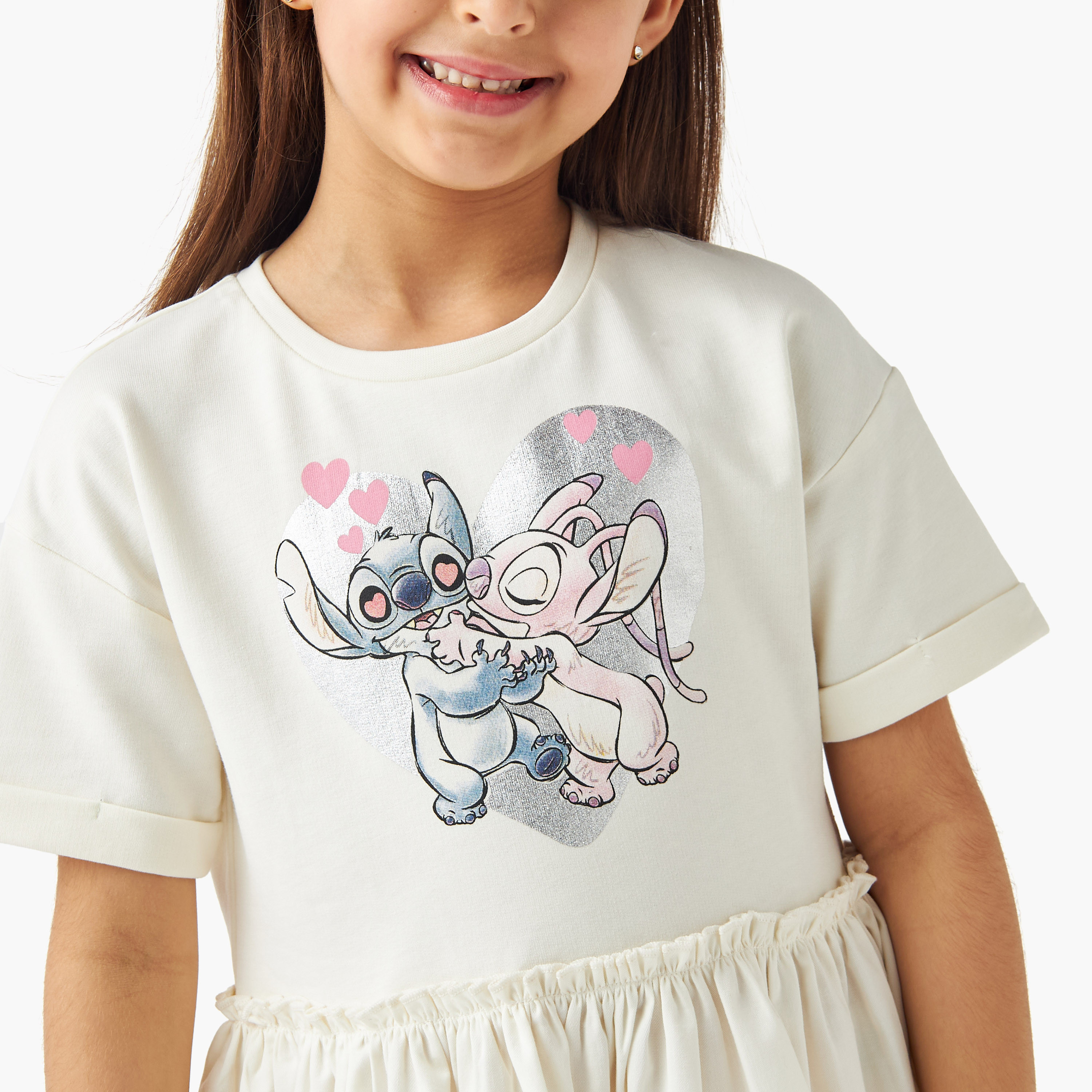 Disney Stitch and Angel Print Dress with Short Sleeves-girls-clothing-dressesandjumpsuits-image-4