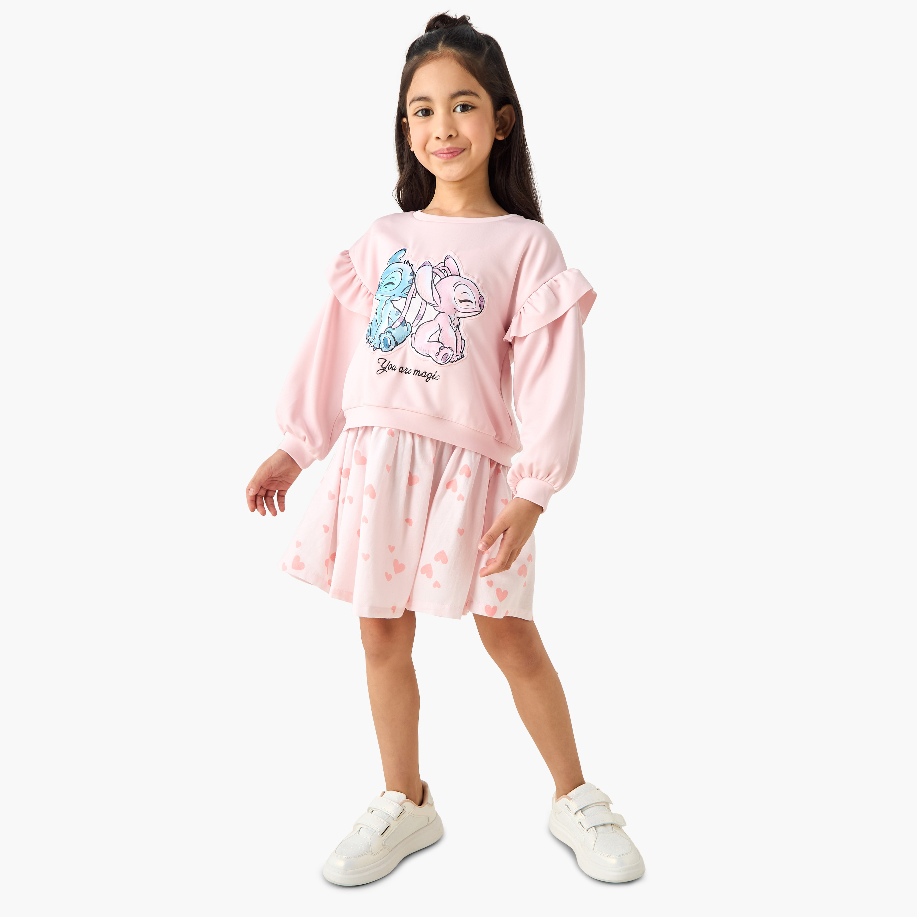 فستان بطول الركبة وياقة مستديرة وأكمام طويلة وطبعات ستيتش من ديزني-girls-clothing-dressesandjumpsuits-image-4