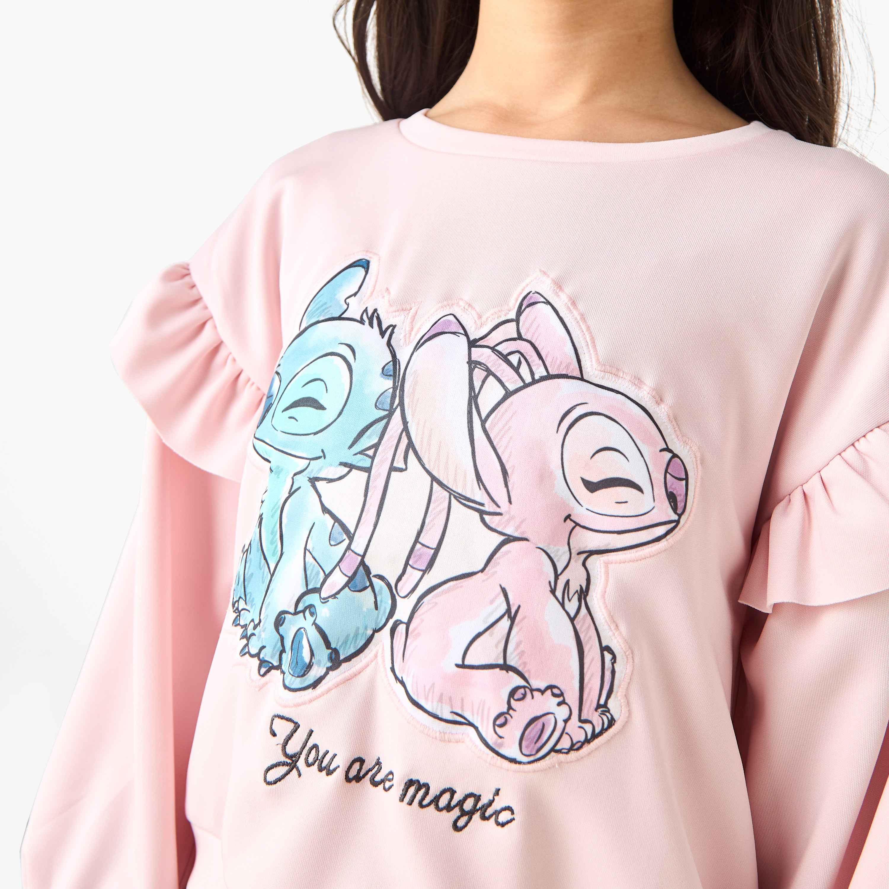 فستان بطول الركبة وياقة مستديرة وأكمام طويلة وطبعات ستيتش من ديزني-girls-clothing-dressesandjumpsuits-image-2