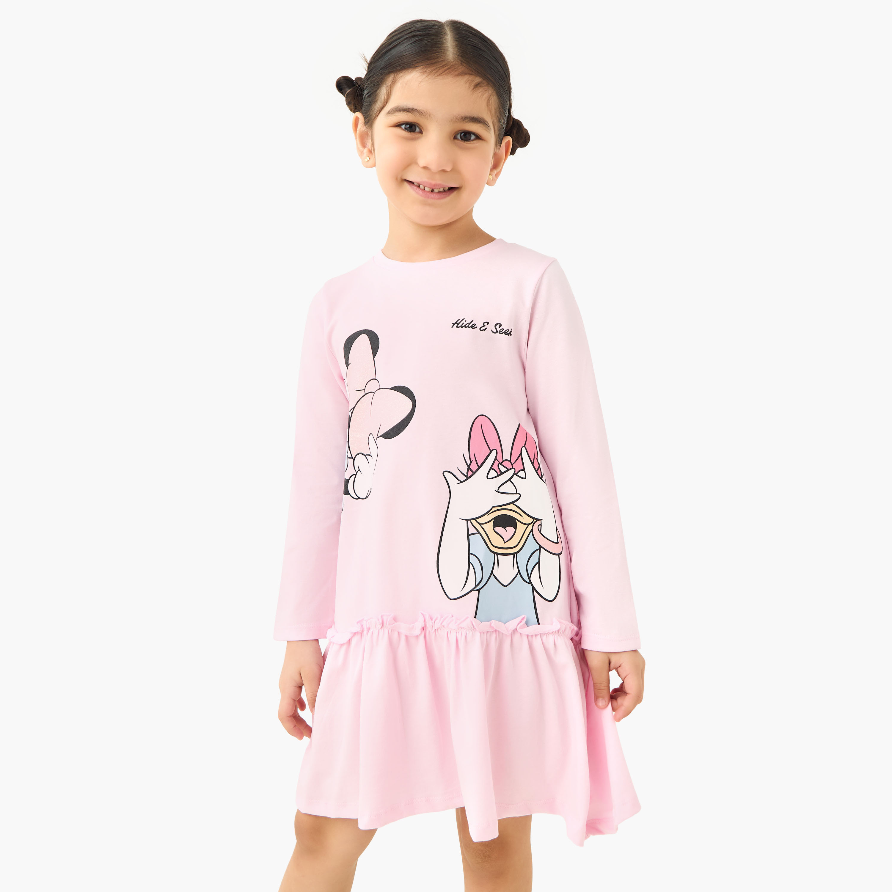 Disney Minnie Mouse and Daisy Duck Print Dress with Long Sleeves-girls-clothing-dressesandjumpsuits-image-1