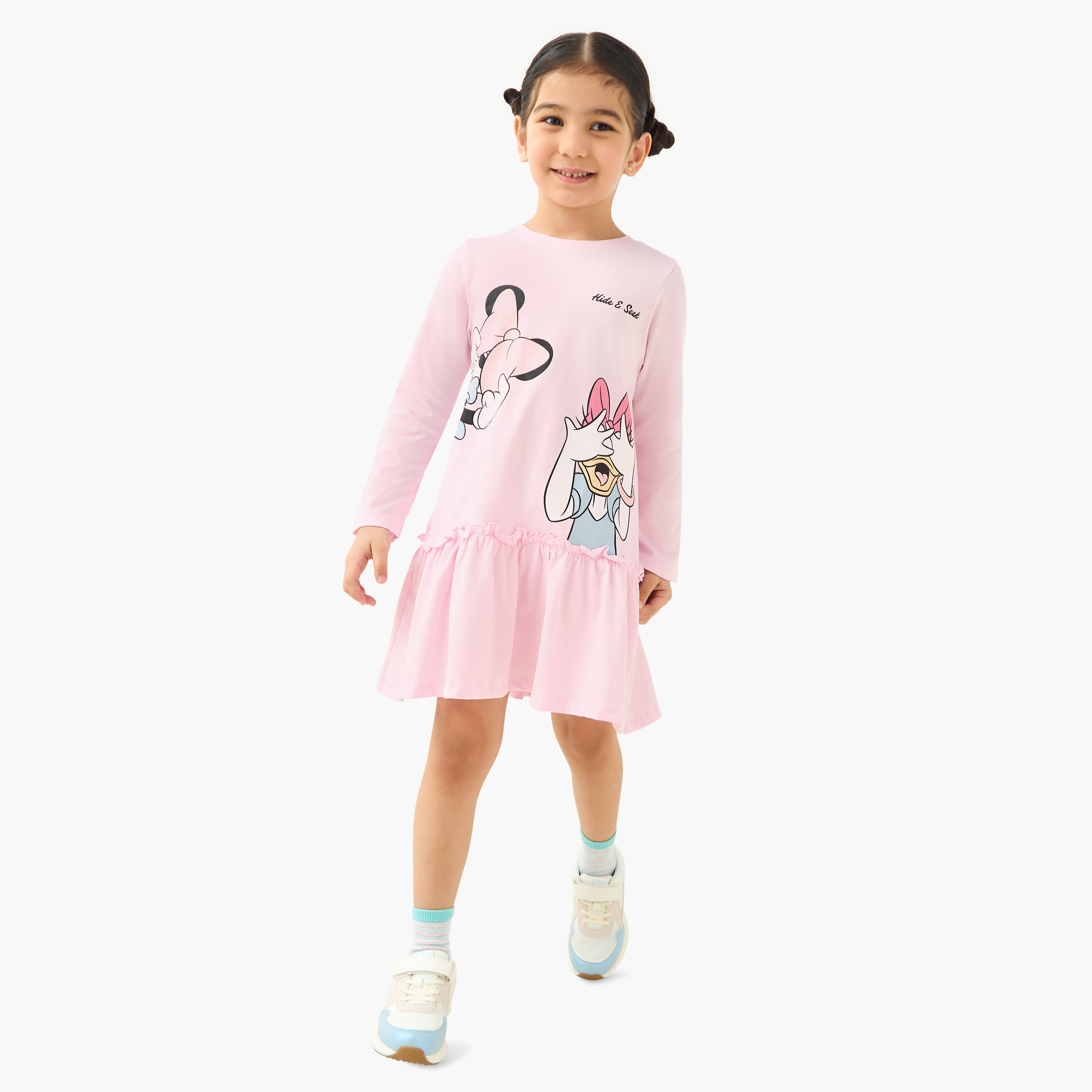Disney Minnie Mouse and Daisy Duck Print Dress with Long Sleeves-girls-clothing-dressesandjumpsuits-image-2