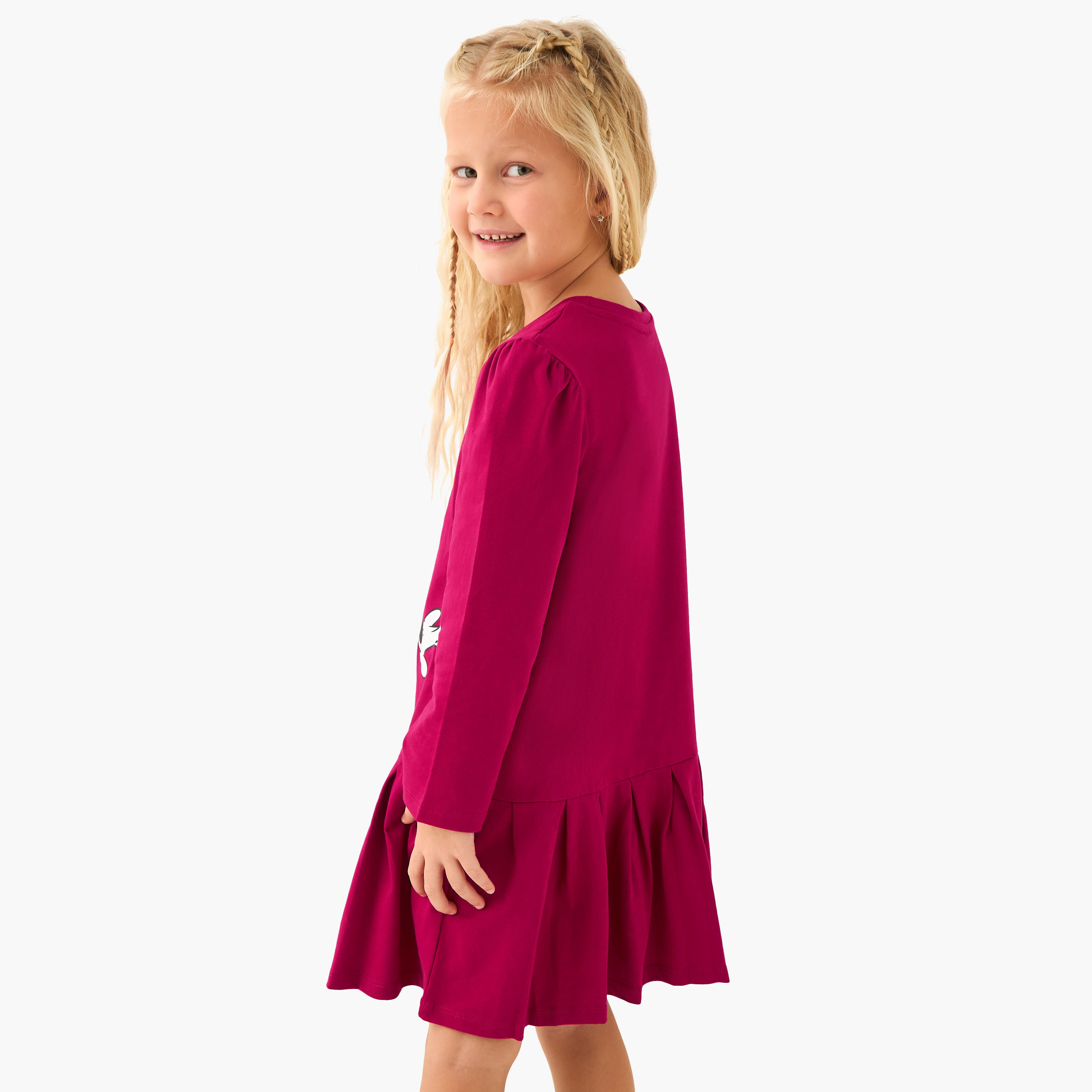 Disney Round Neck Long Sleeves Knee Length Dress with Minnie Mouse Print-girls-clothing-dressesandjumpsuits-image-3