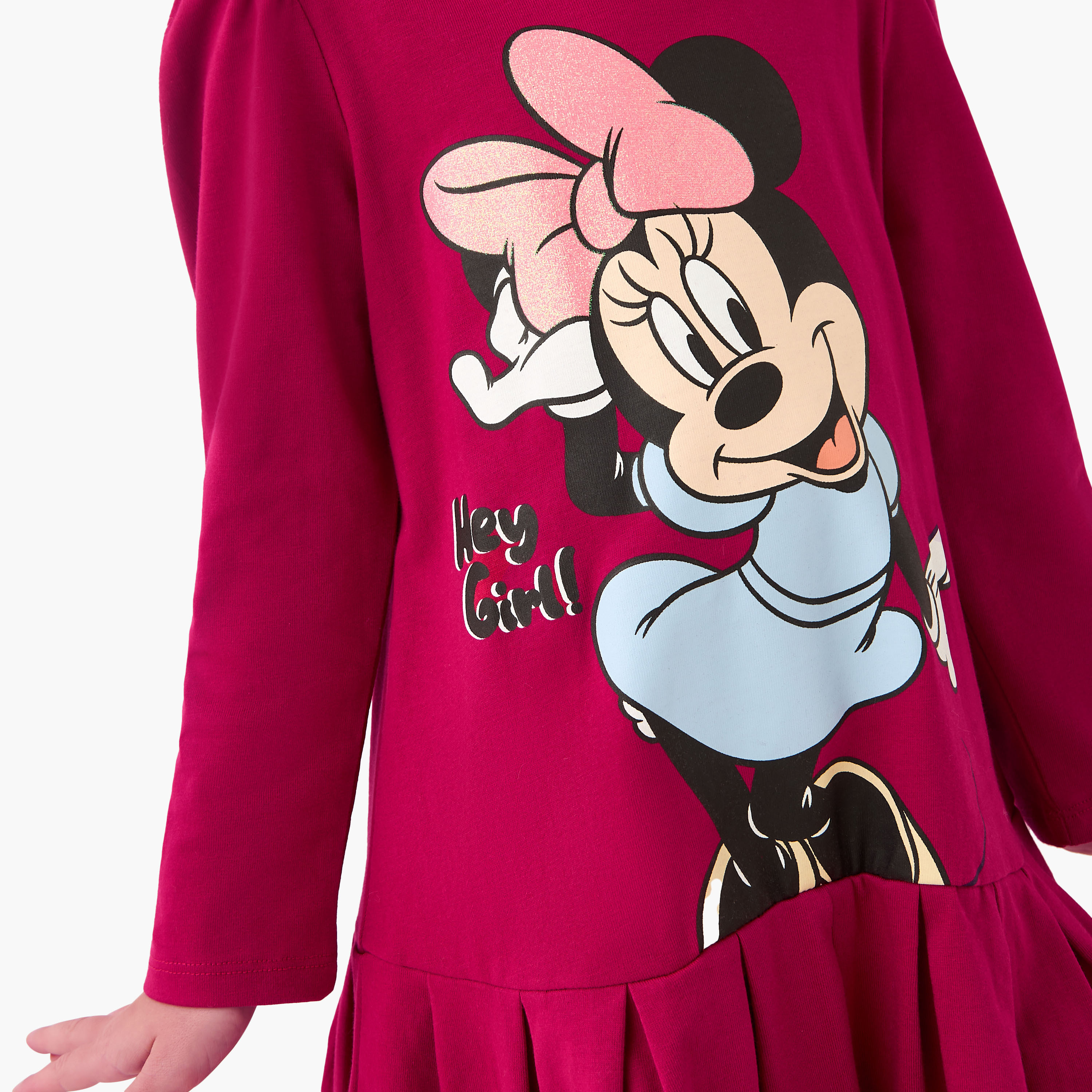 Disney Round Neck Long Sleeves Knee Length Dress with Minnie Mouse Print-girls-clothing-dressesandjumpsuits-image-4