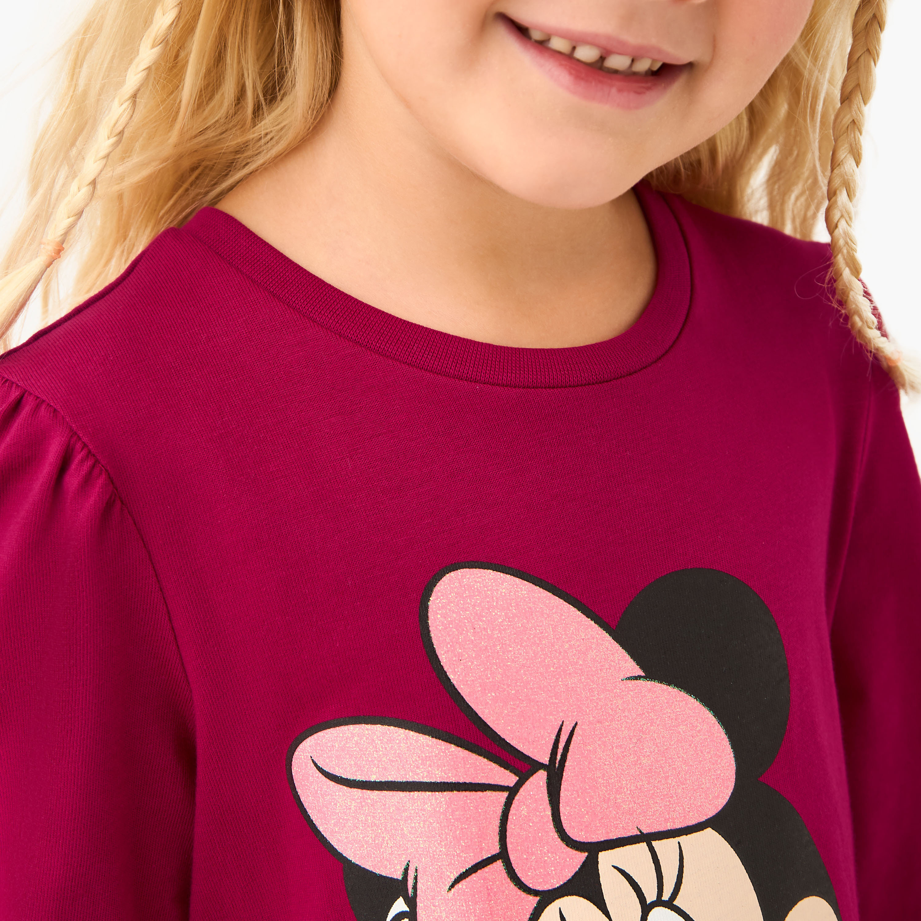 Disney Round Neck Long Sleeves Knee Length Dress with Minnie Mouse Print-girls-clothing-dressesandjumpsuits-image-5
