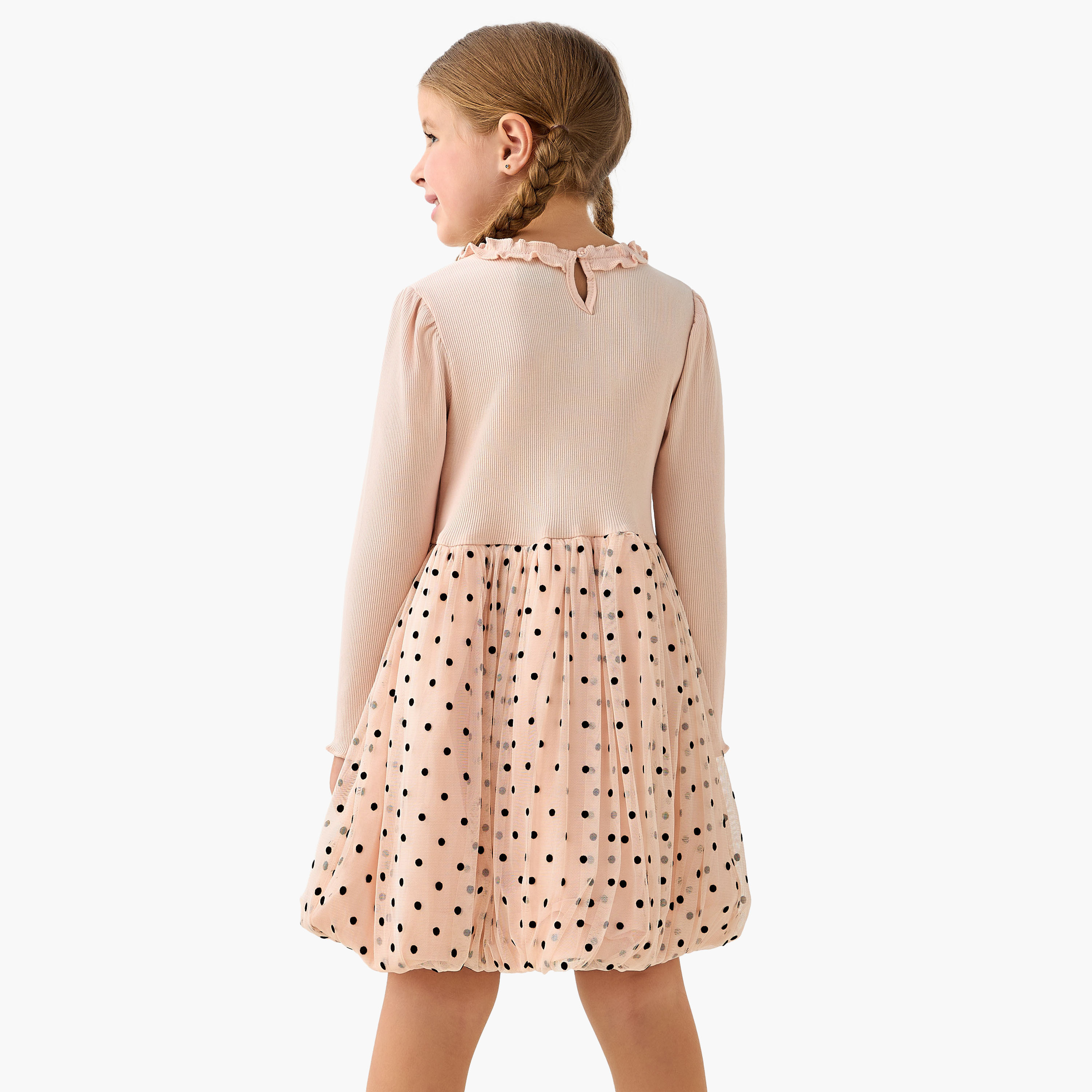 Disney Round Neck Long Sleeves Dress with Minnie Mouse and Polka Dot Print-girls-clothing-dressesandjumpsuits-image-3