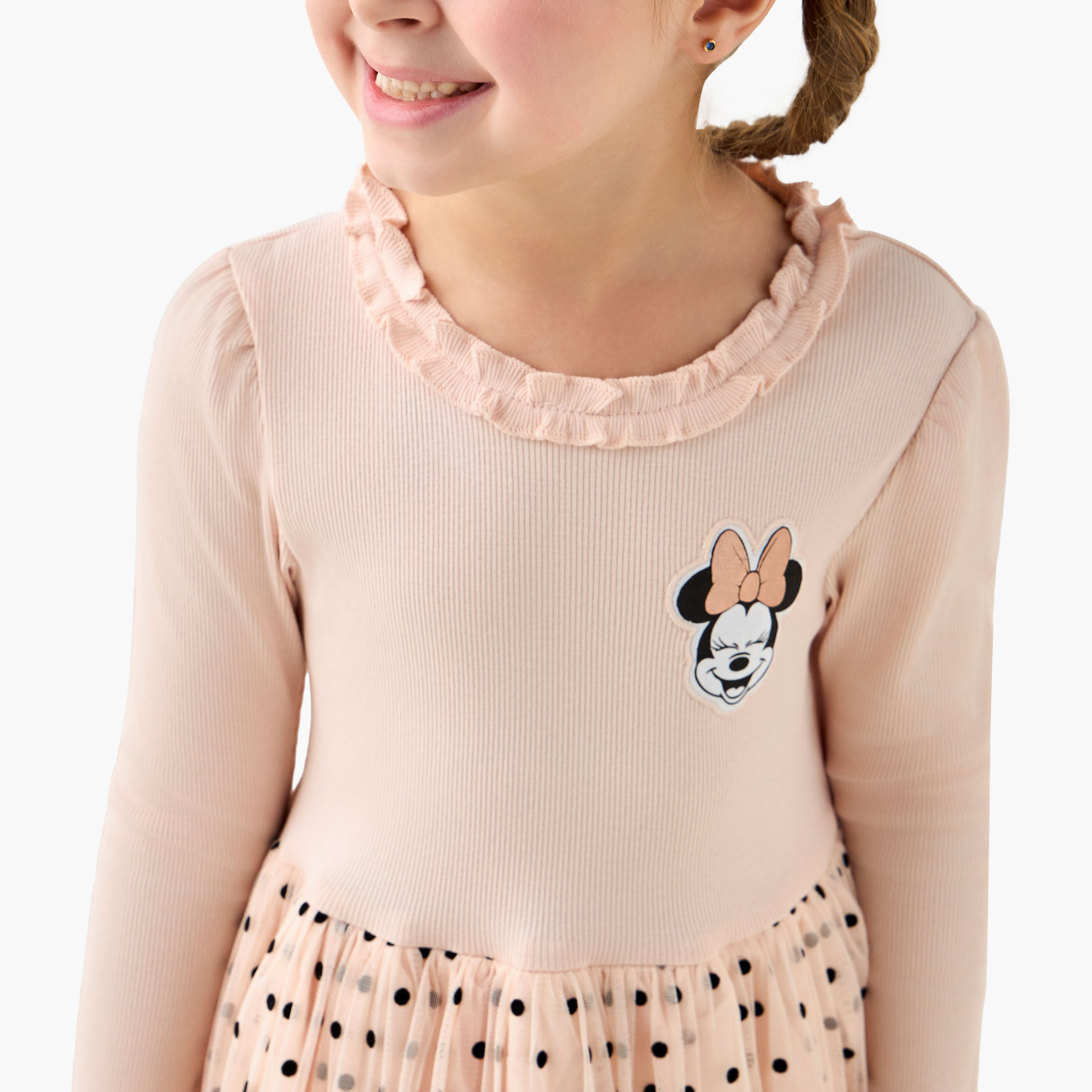 Disney Round Neck Long Sleeves Dress with Minnie Mouse and Polka Dot Print-girls-clothing-dressesandjumpsuits-image-5