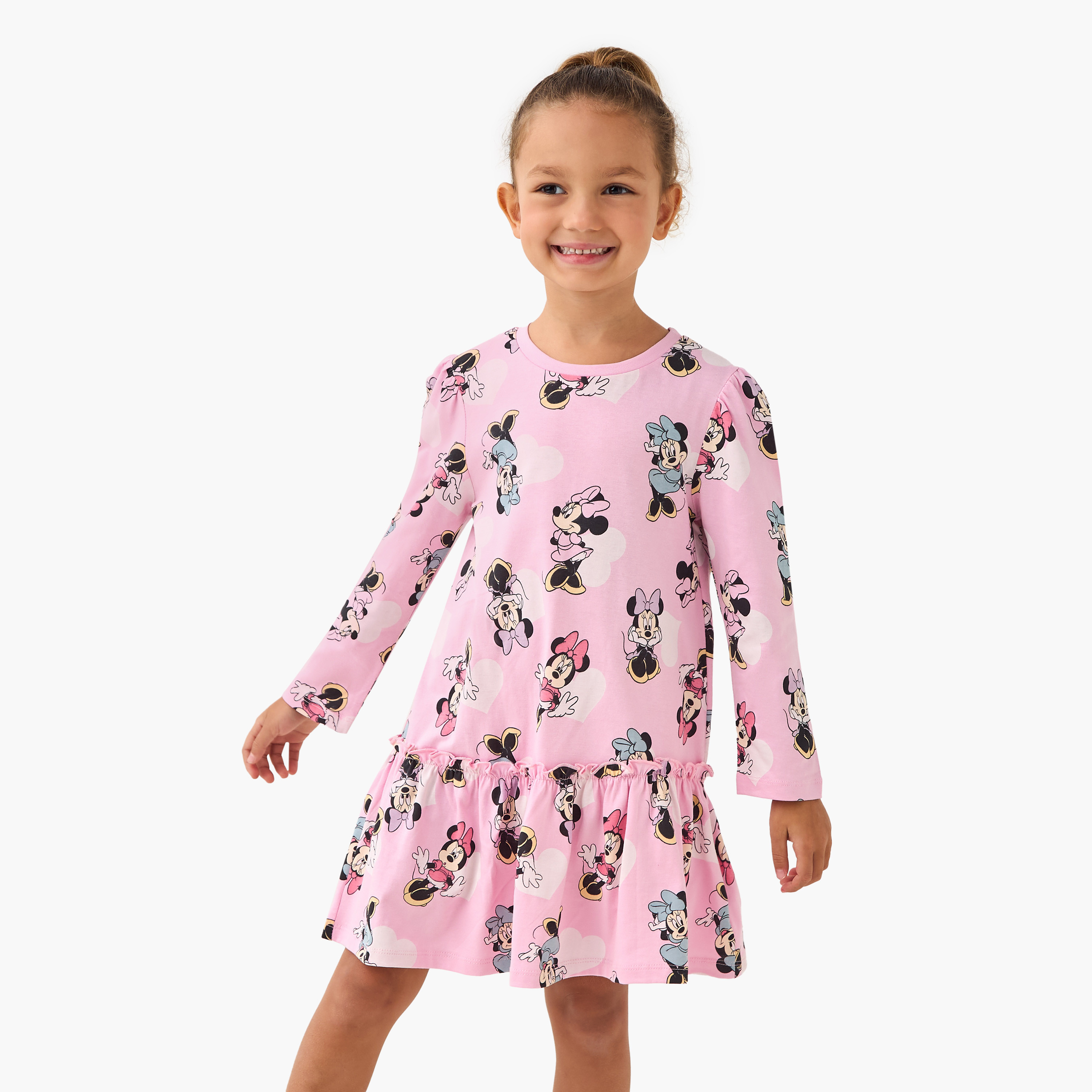 Disney Round Neck Long Sleeve Dress with Minnie Mouse Print-girls-clothing-dressesandjumpsuits-image-1