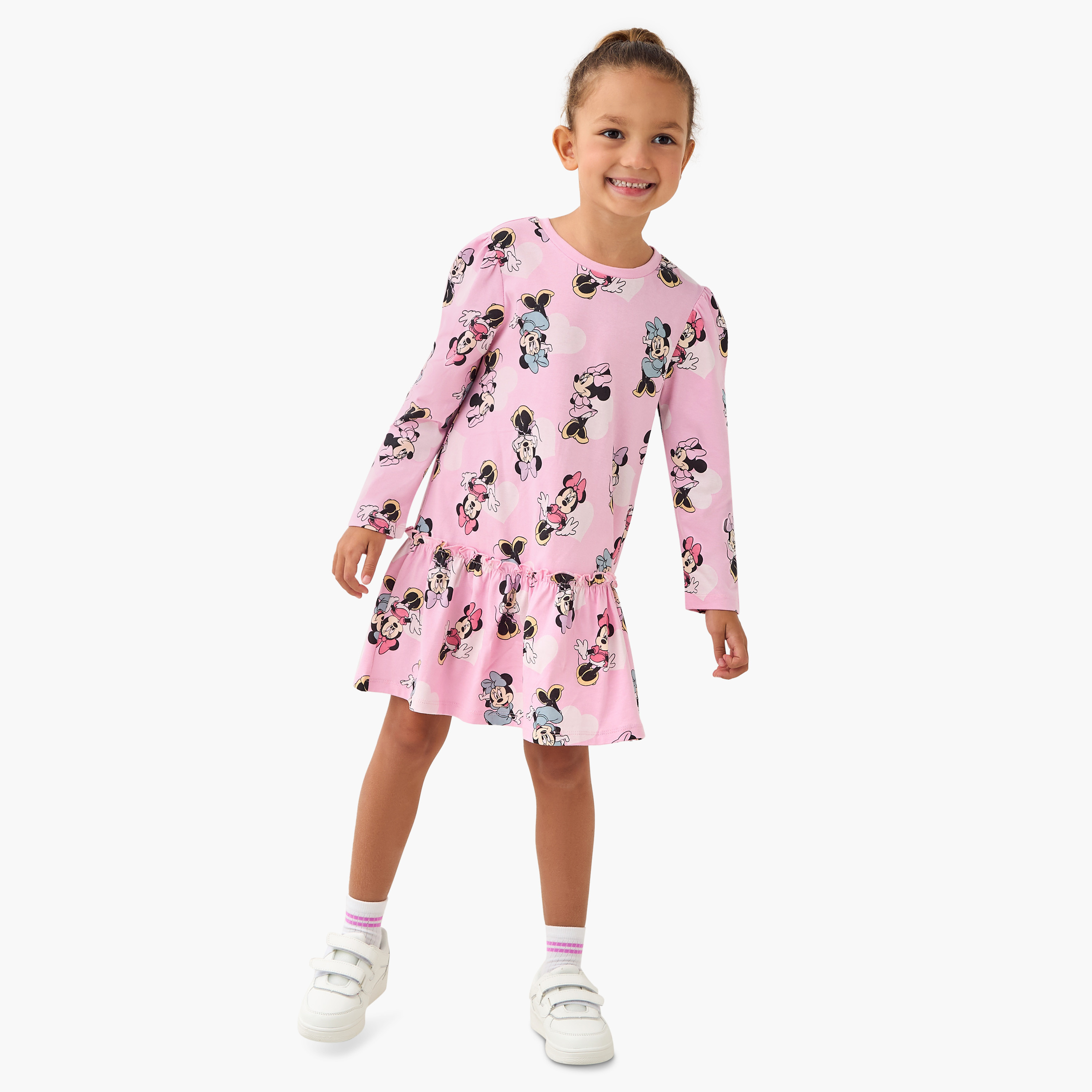 Disney Round Neck Long Sleeve Dress with Minnie Mouse Print-girls-clothing-dressesandjumpsuits-image-2