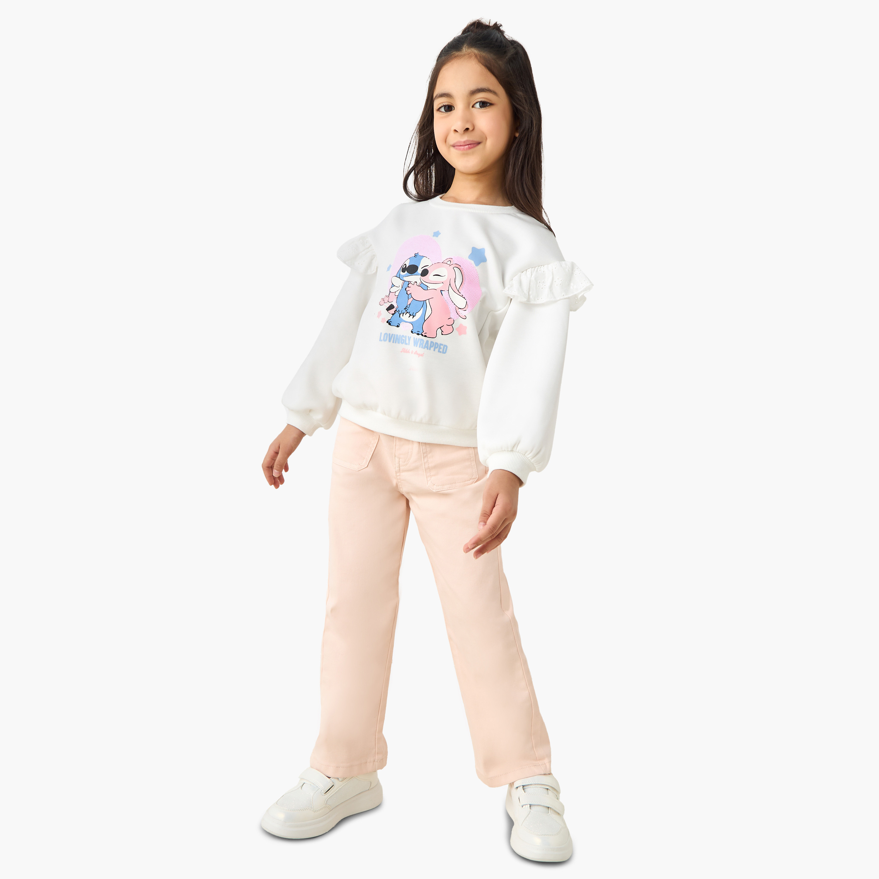 Disney Stitch and Angel Sequinned Sweatshirt with Ruffle Detail Sleeves-baby-girls-clothing-winterwear-sweatshirts-image-2
